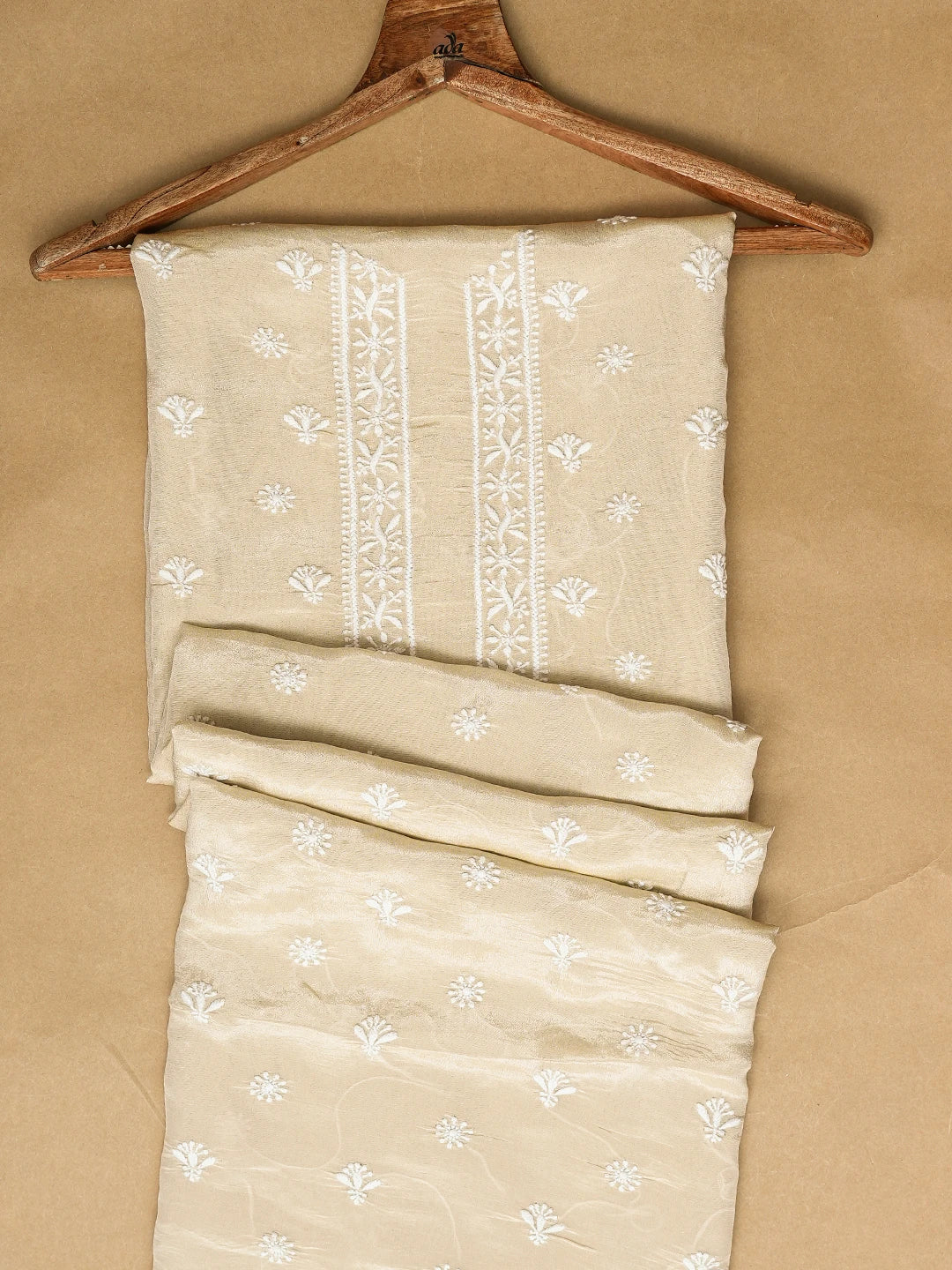 Ada Hand Embroidered Fawn Tissue Lucknowi Chikankari Unstitched Men's Kurta Piece 01A789216