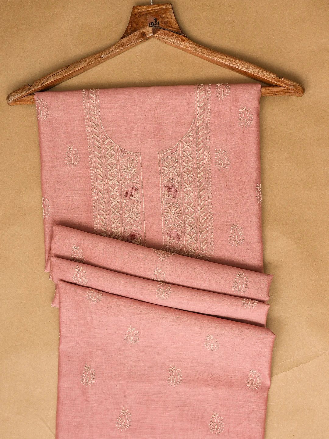 Ada Hand Embroidered Puce Pink Chanderi Lucknowi Chikankari Unstitched Men's Kurta Piece 01A785591