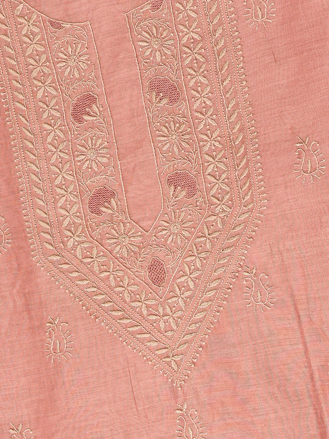Ada Hand Embroidered Puce Pink Chanderi Lucknowi Chikankari Unstitched Men's Kurta Piece 01A785591