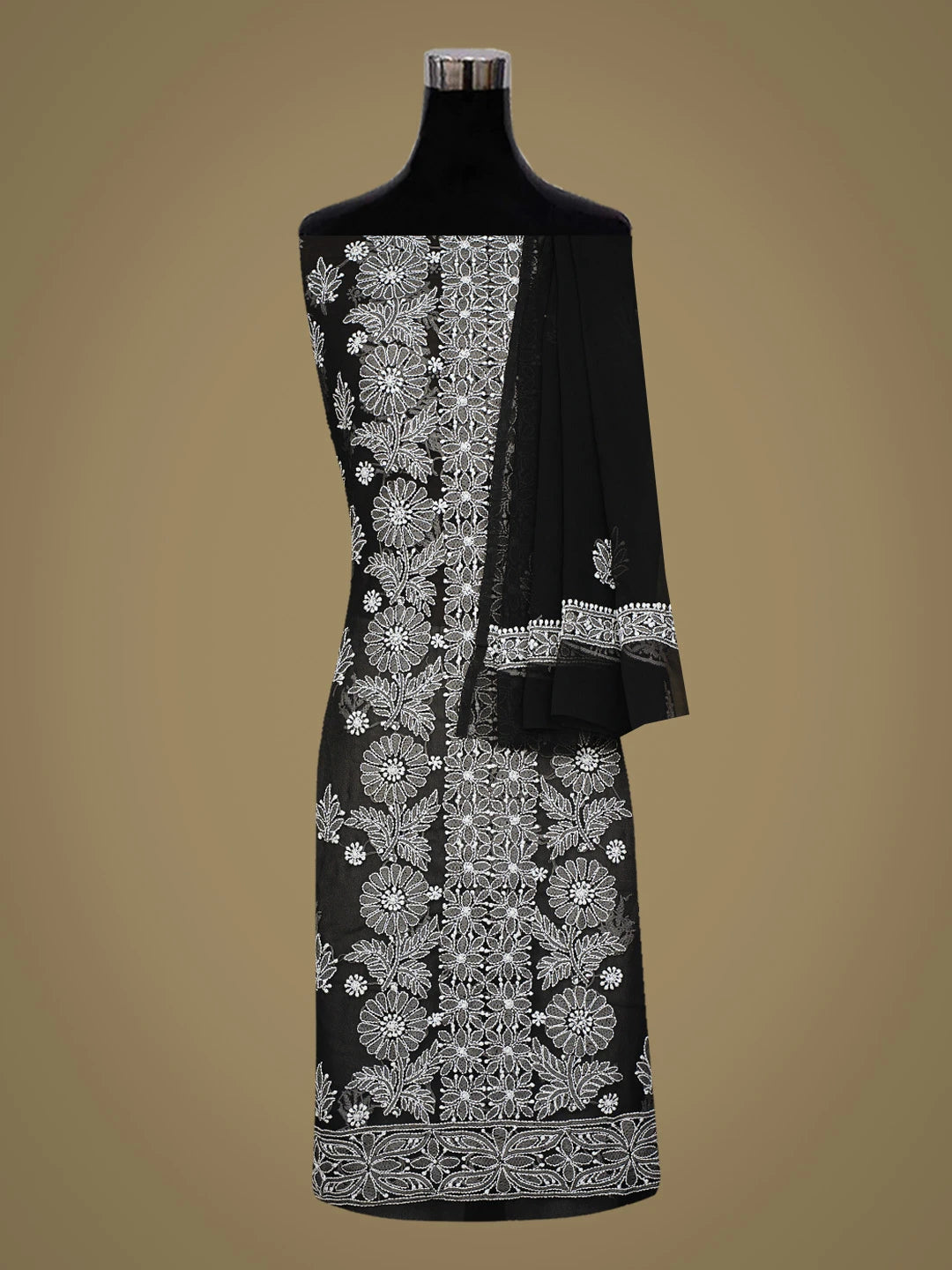 Ada Hand Embroidered Black Georgette Lucknowi Chikankari Unstitched Suit Piece 01A793566