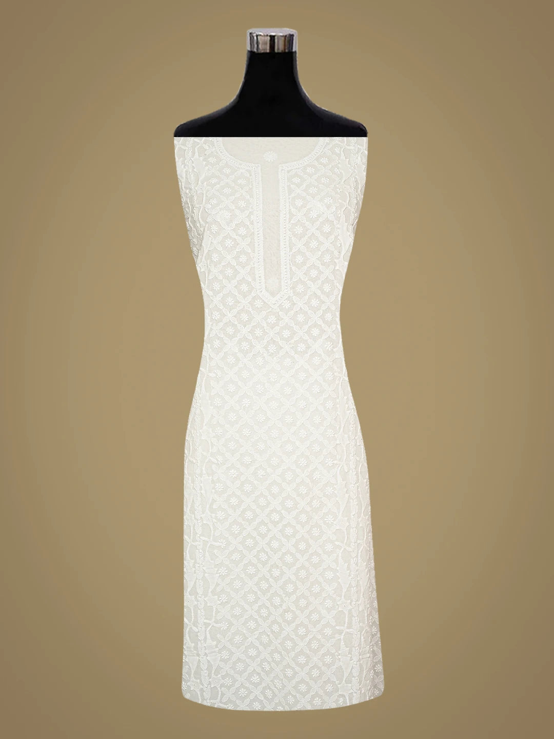 Ada Hand Embroidered White Cotton Lucknowi Chikankari Unstitched Kurta Piece 01A791952