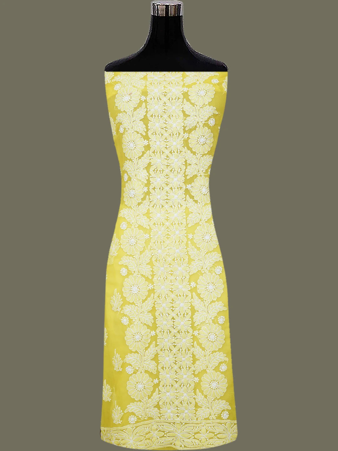 Ada Hand Embroidered Yellow Georgette Lucknowi Chikankari Unstitched Suit Piece 01A793499