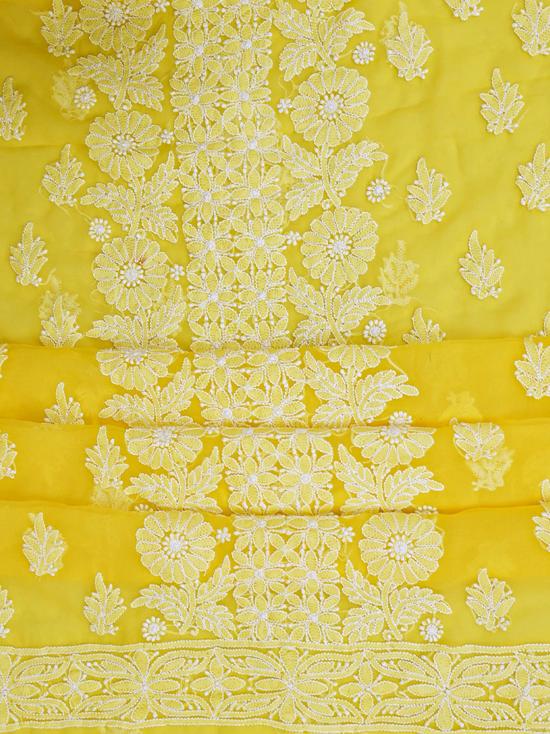 Ada Hand Embroidered Yellow Georgette Lucknowi Chikankari Unstitched Suit Piece 01A793499