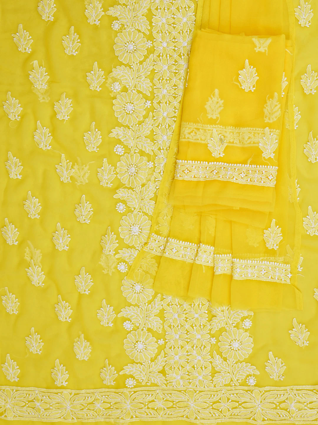 Ada Hand Embroidered Yellow Georgette Lucknowi Chikankari Unstitched Suit Piece 01A793499