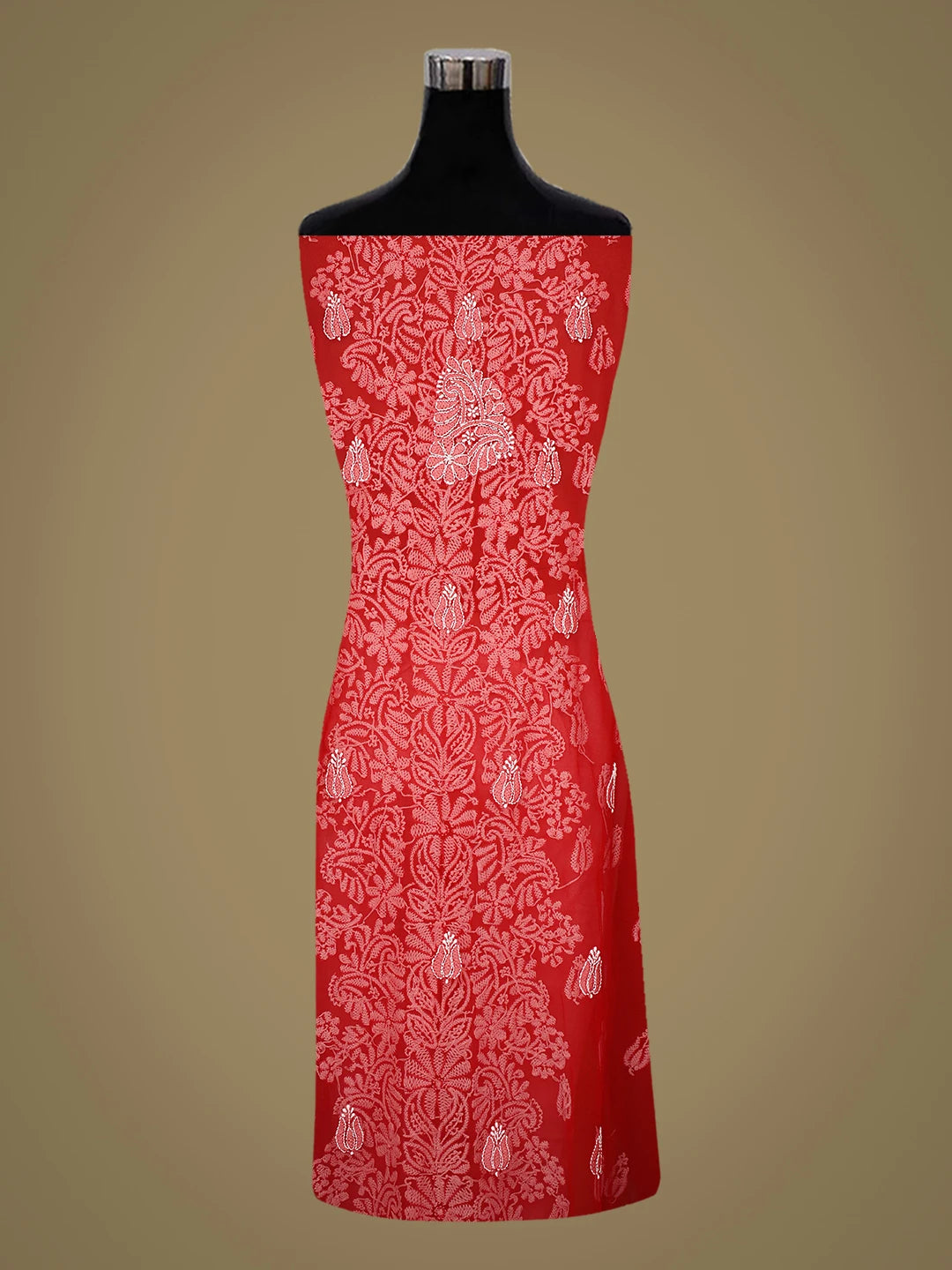 Ada Hand Embroidered Red Georgette Lucknowi Chikankari Unstitched Suit Piece 01A793489