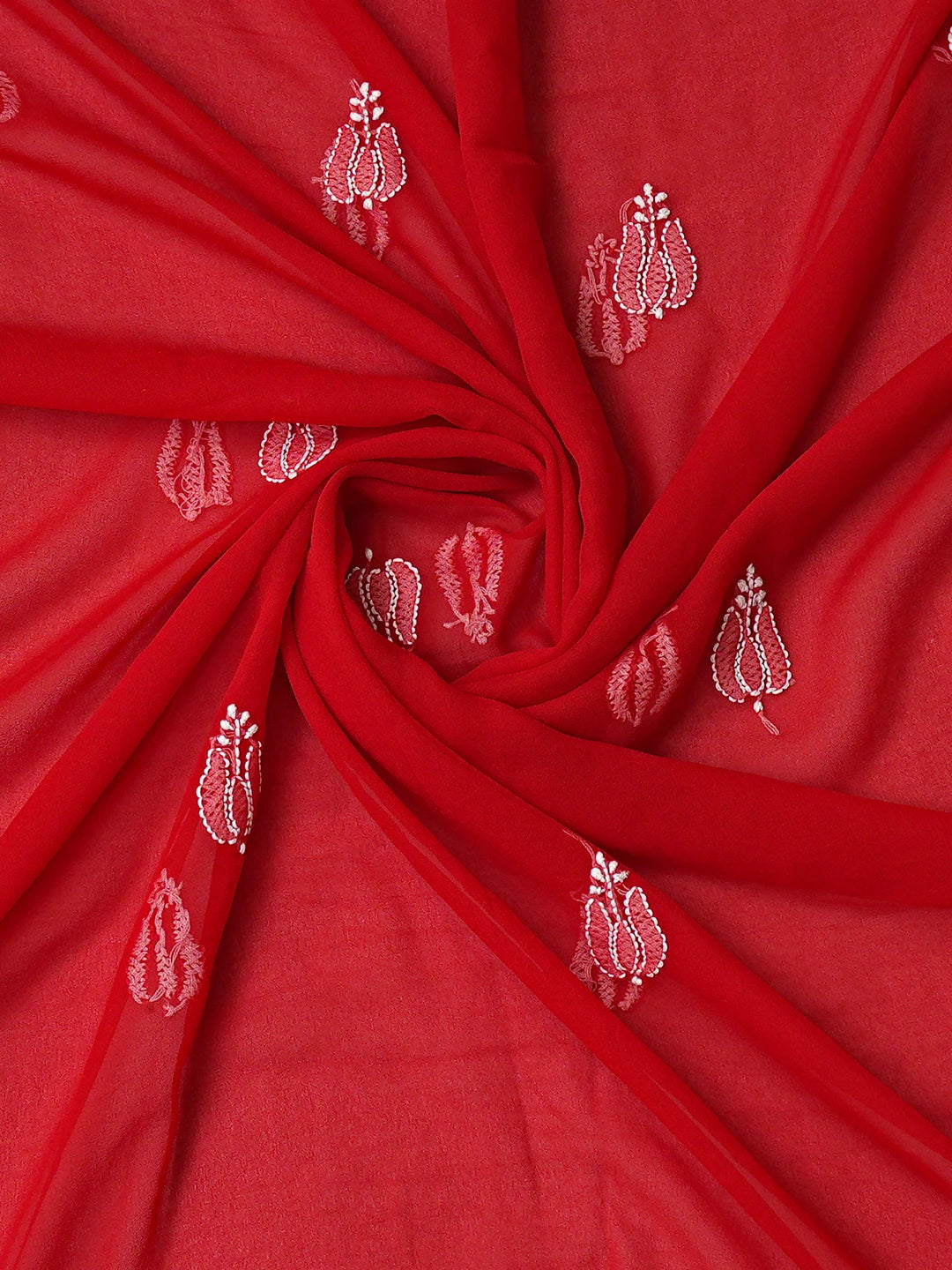 Ada Hand Embroidered Red Georgette Lucknowi Chikankari Unstitched Suit Piece 01A793489