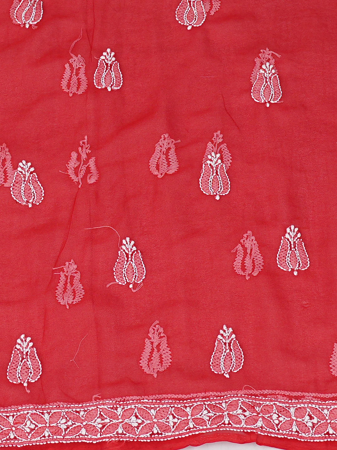 Ada Hand Embroidered Red Georgette Lucknowi Chikankari Unstitched Suit Piece 01A793489