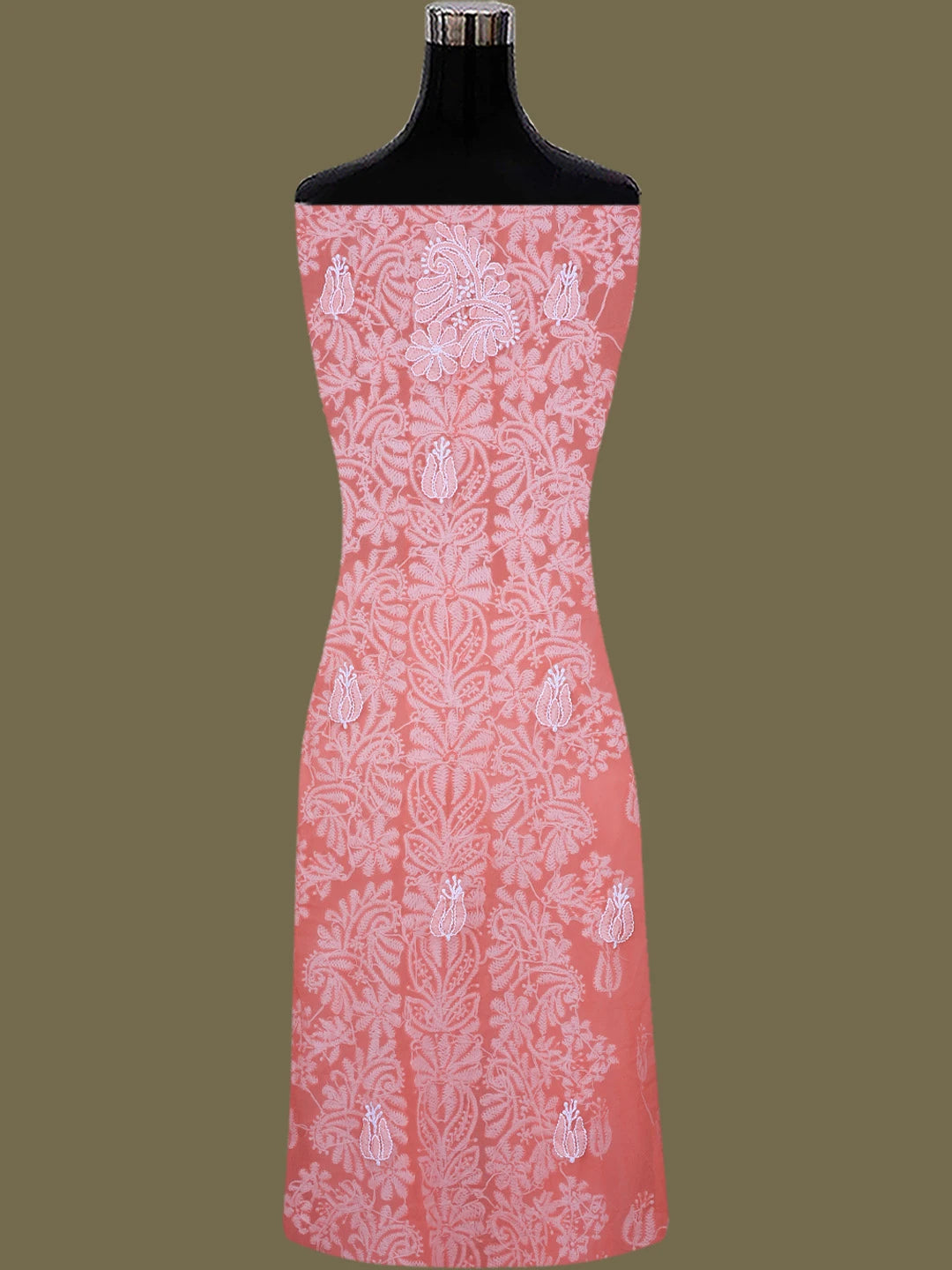 Ada Hand Embroidered Carrot Pink Georgette Lucknowi Chikankari Unstitched Suit Piece 01A793448