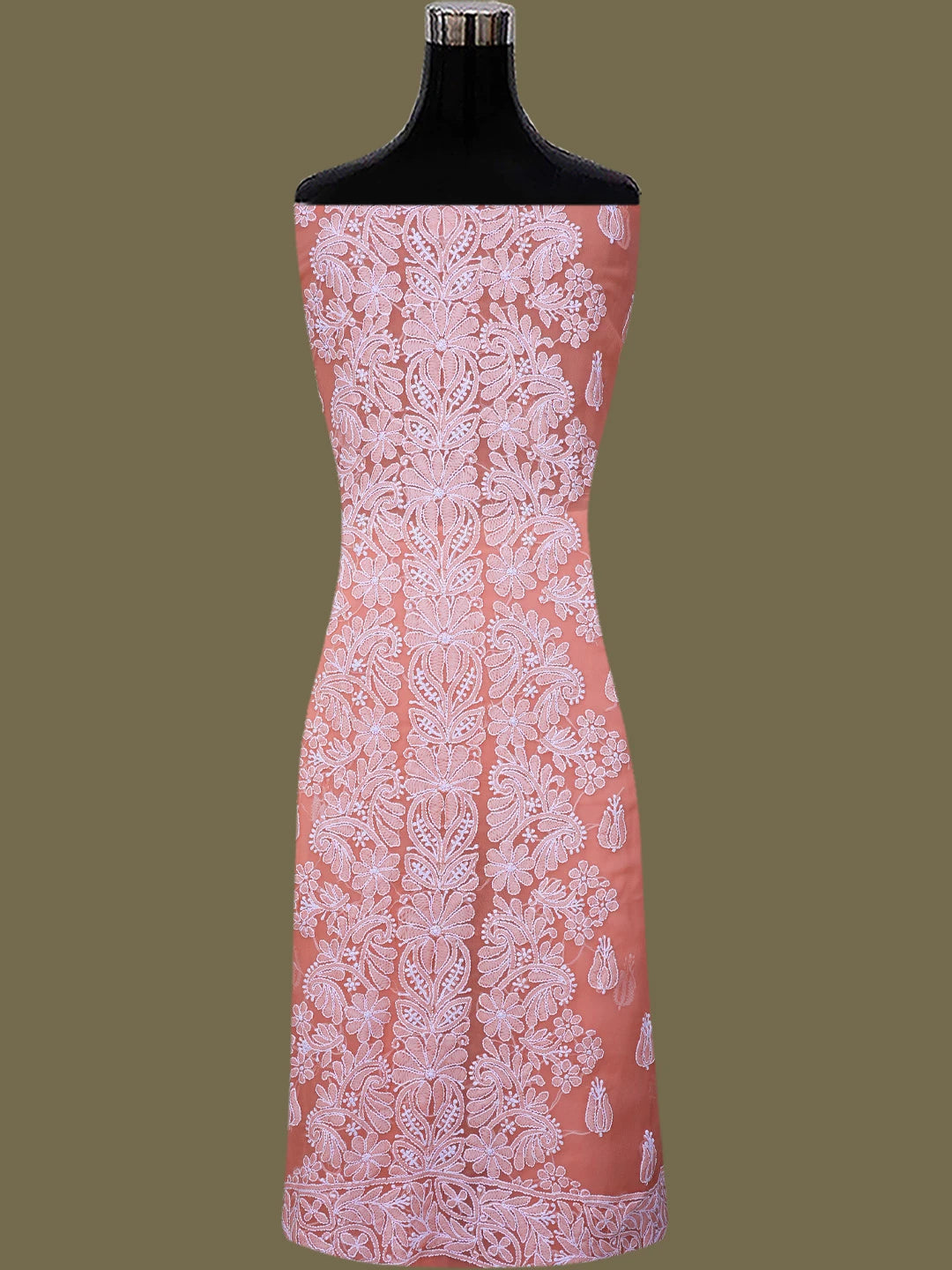 Ada Hand Embroidered Carrot Pink Georgette Lucknowi Chikankari Unstitched Suit Piece 01A793448