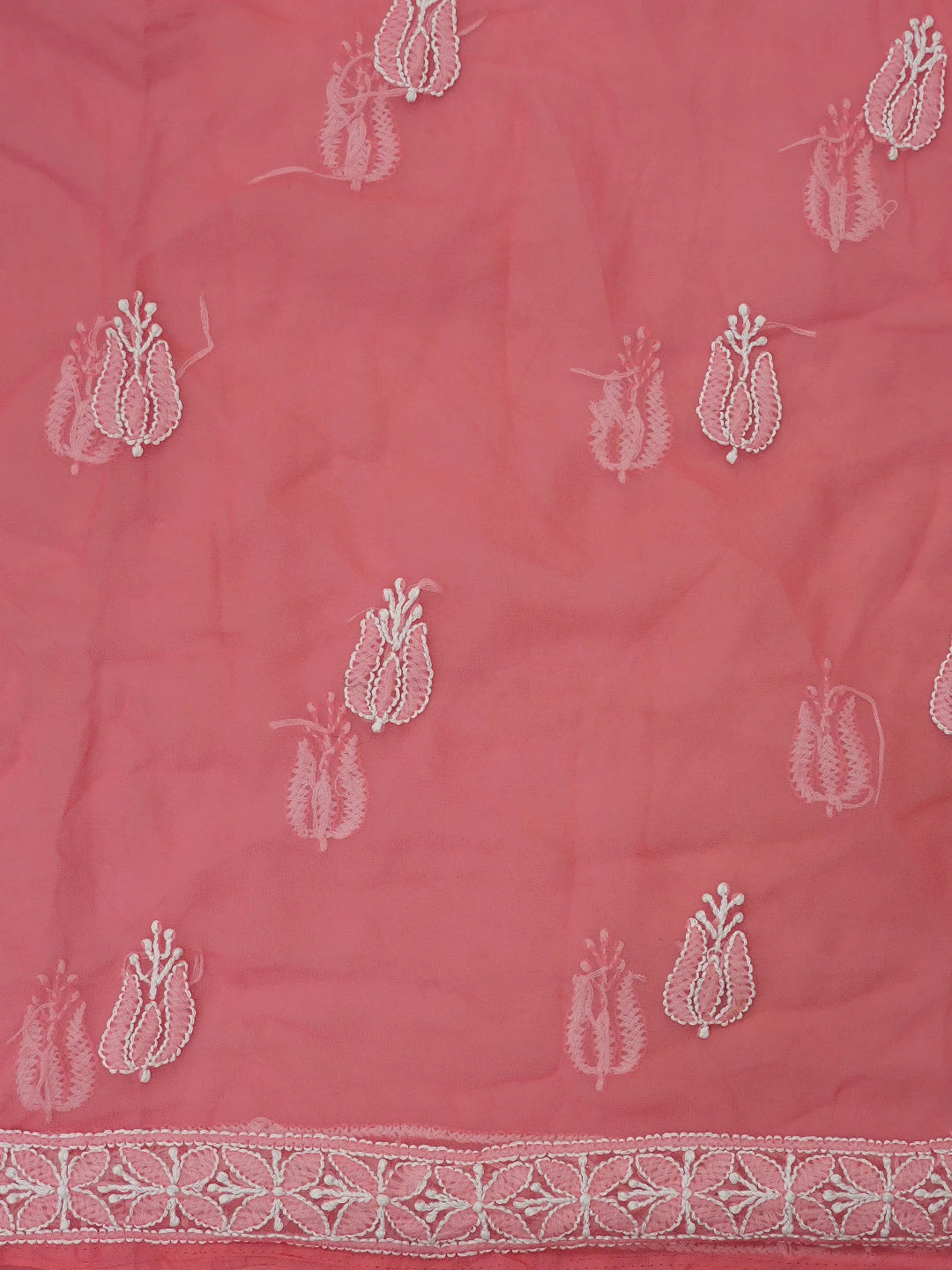 Ada Hand Embroidered Carrot Pink Georgette Lucknowi Chikankari Unstitched Suit Piece 01A793448