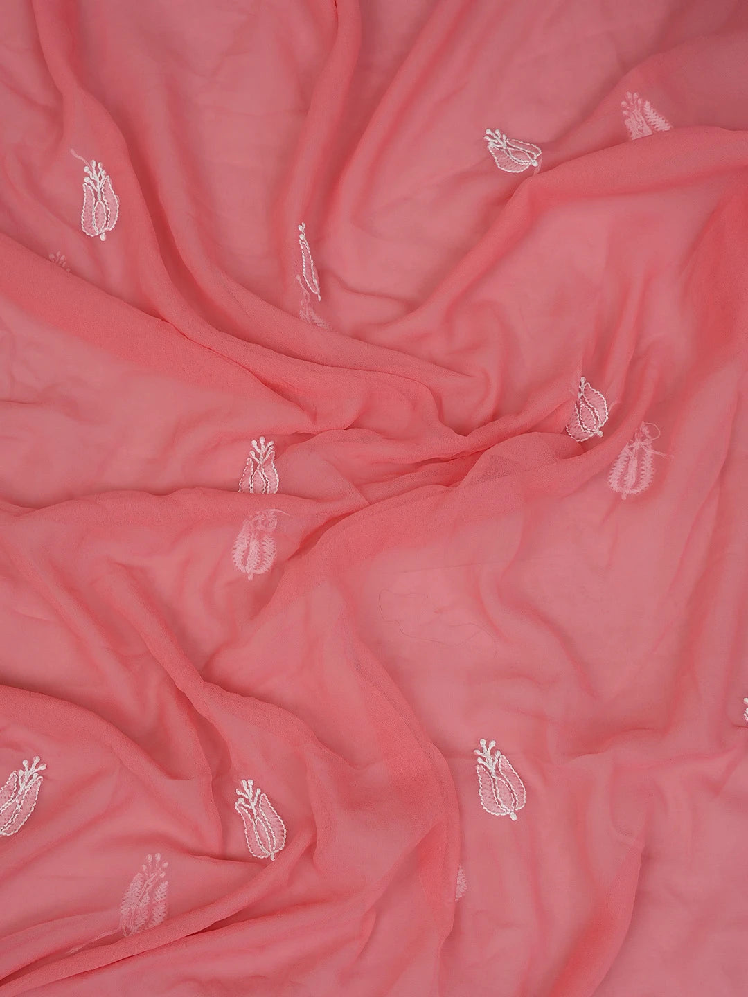 Ada Hand Embroidered Carrot Pink Georgette Lucknowi Chikankari Unstitched Suit Piece 01A793448