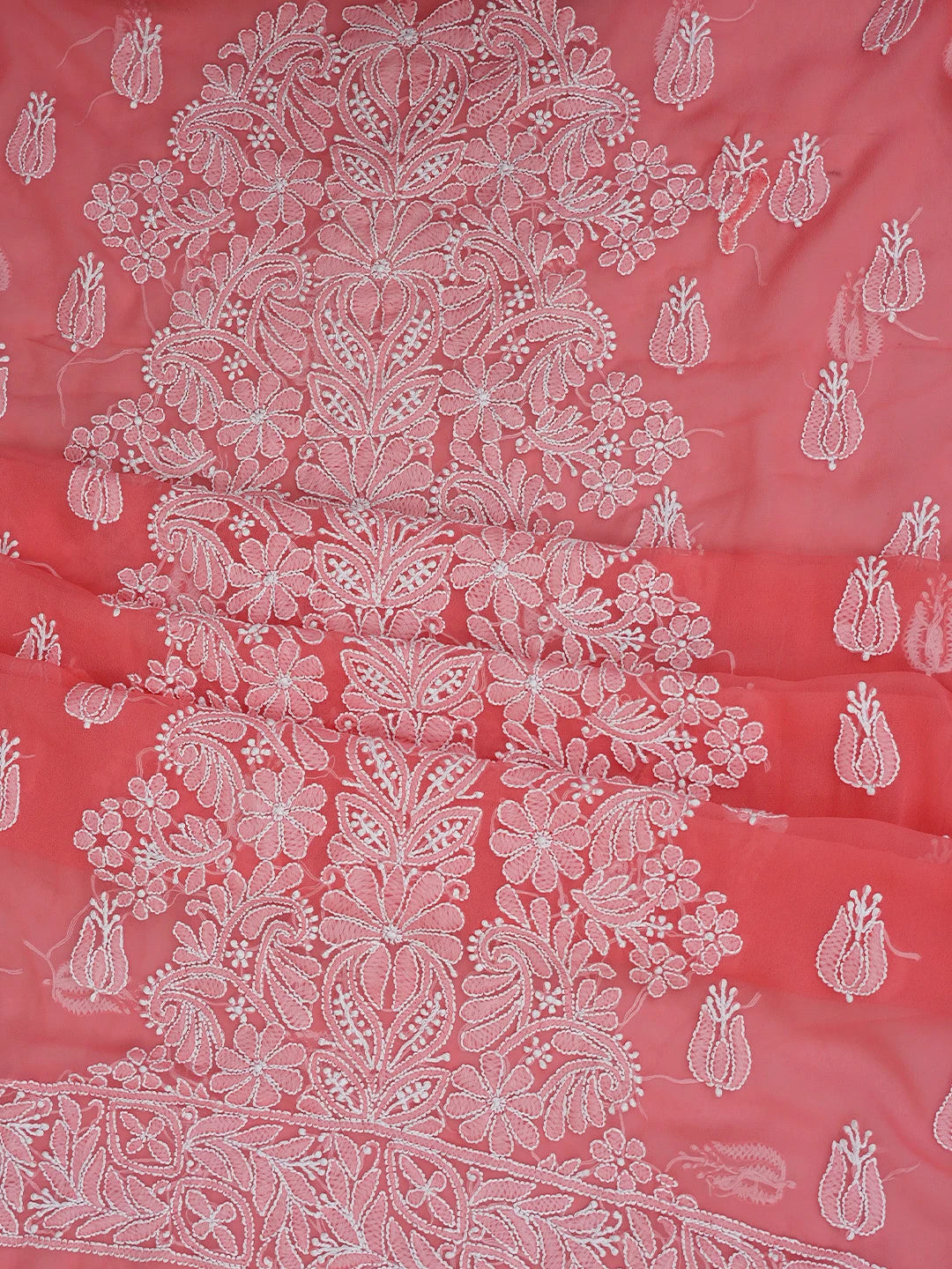 Ada Hand Embroidered Carrot Pink Georgette Lucknowi Chikankari Unstitched Suit Piece 01A793448