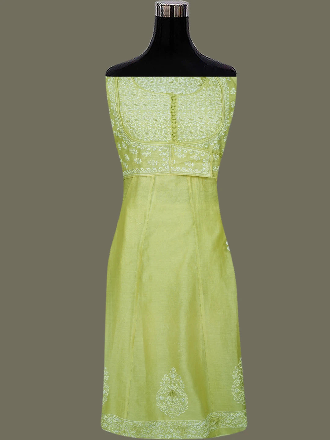 Ada Hand Embroidered Mehendi Green Chanderi Lucknowi Chikankari Semi-Stitched Anarkali Kurta Dupatta Set With Zari Work 01A132634