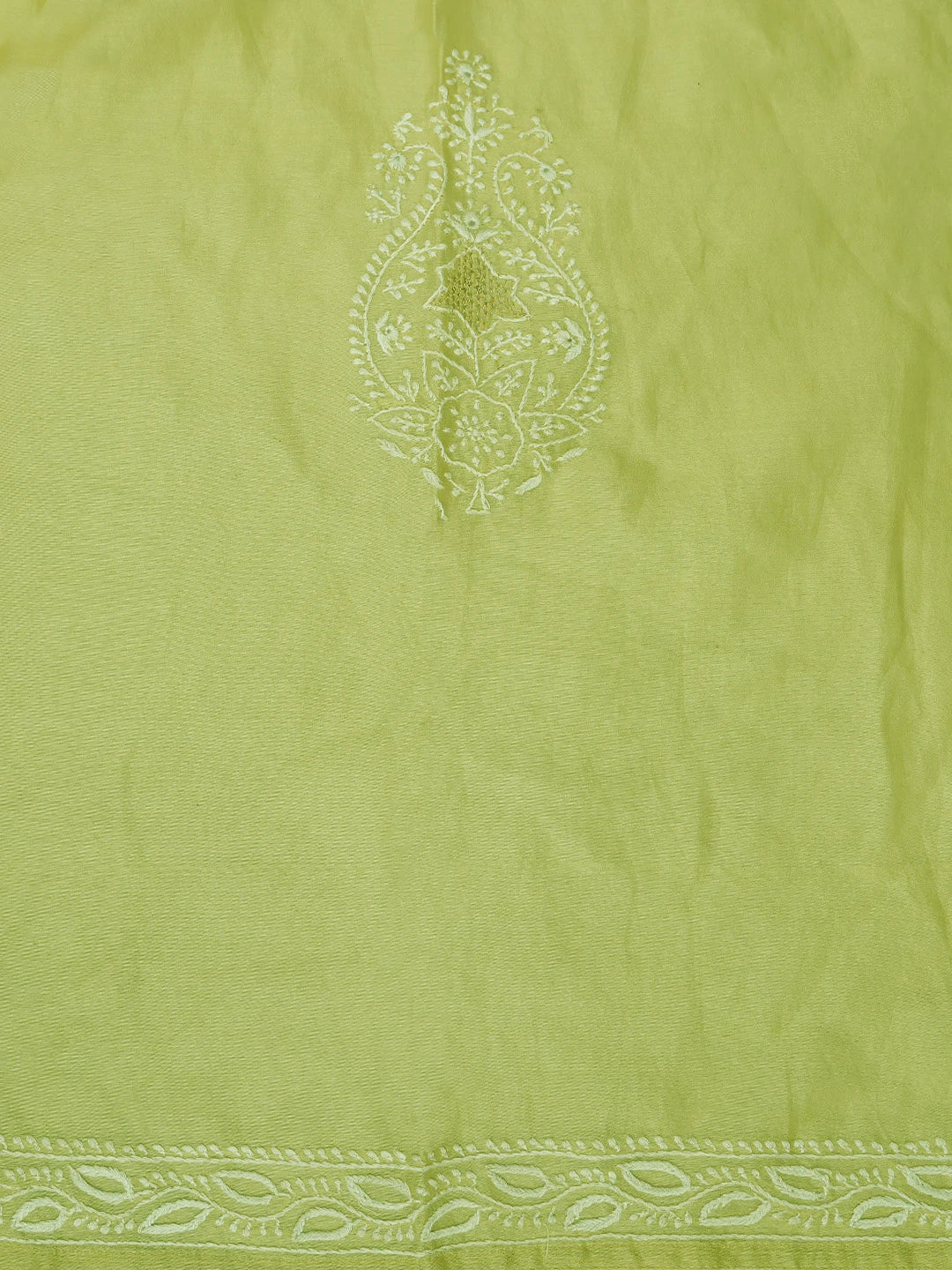 Ada Hand Embroidered Mehendi Green Chanderi Lucknowi Chikankari Semi-Stitched Anarkali Kurta Dupatta Set With Zari Work 01A132634