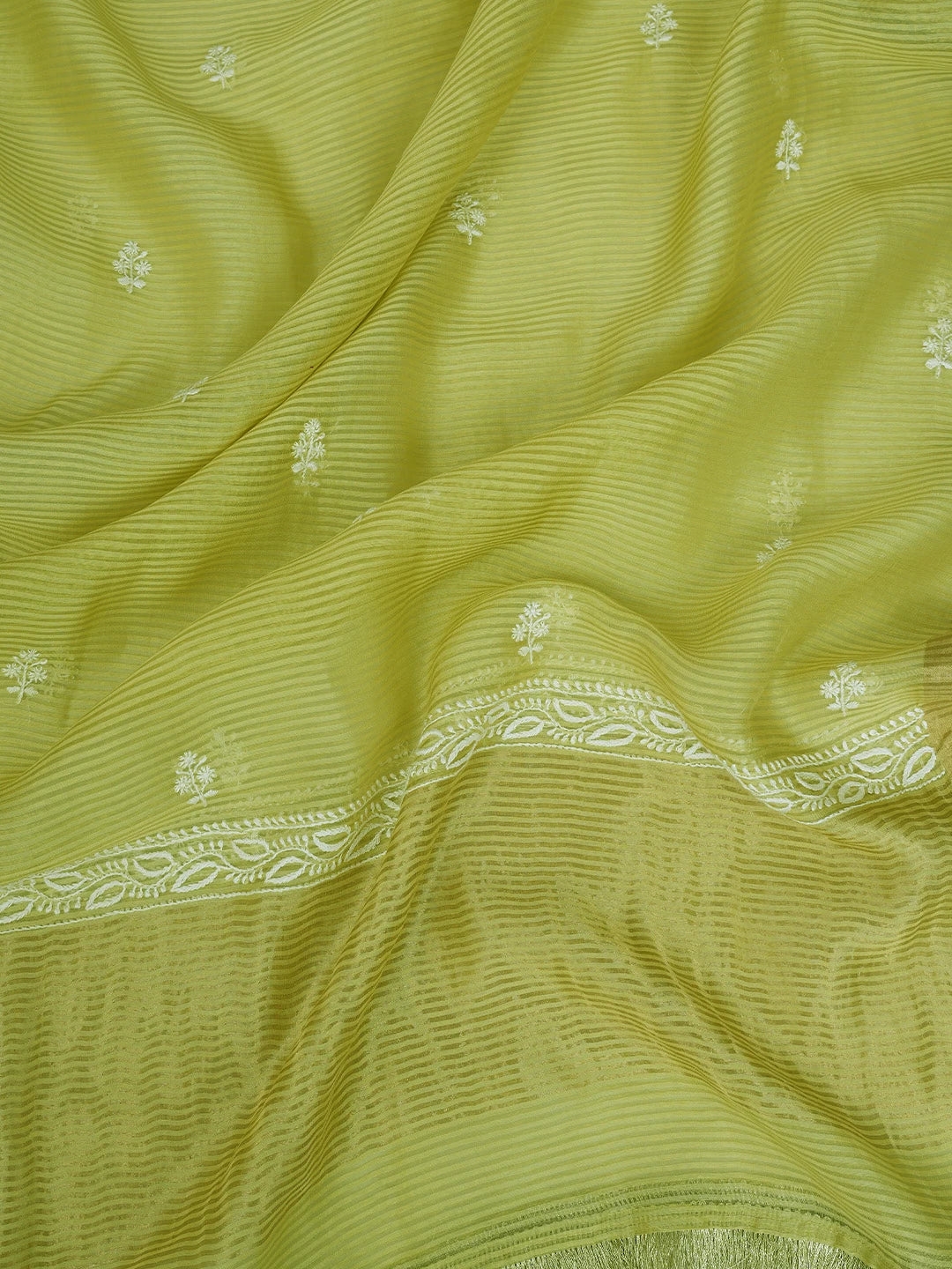 Ada Hand Embroidered Mehendi Green Chanderi Lucknowi Chikankari Semi-Stitched Anarkali Kurta Dupatta Set With Zari Work 01A132634