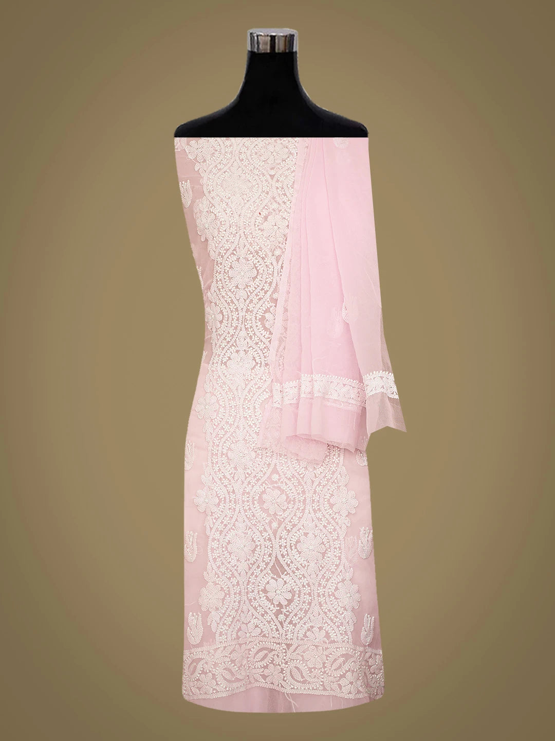 Ada Hand Embroidered Pink Georgette Lucknowi Chikankari Unstitched Suit Piece 01A793522