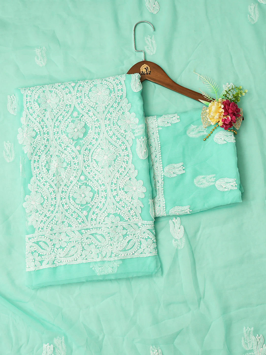 Ada Hand Embroidered Sea Green Georgette Lucknowi Chikankari Unstitched Suit Piece 01A793528