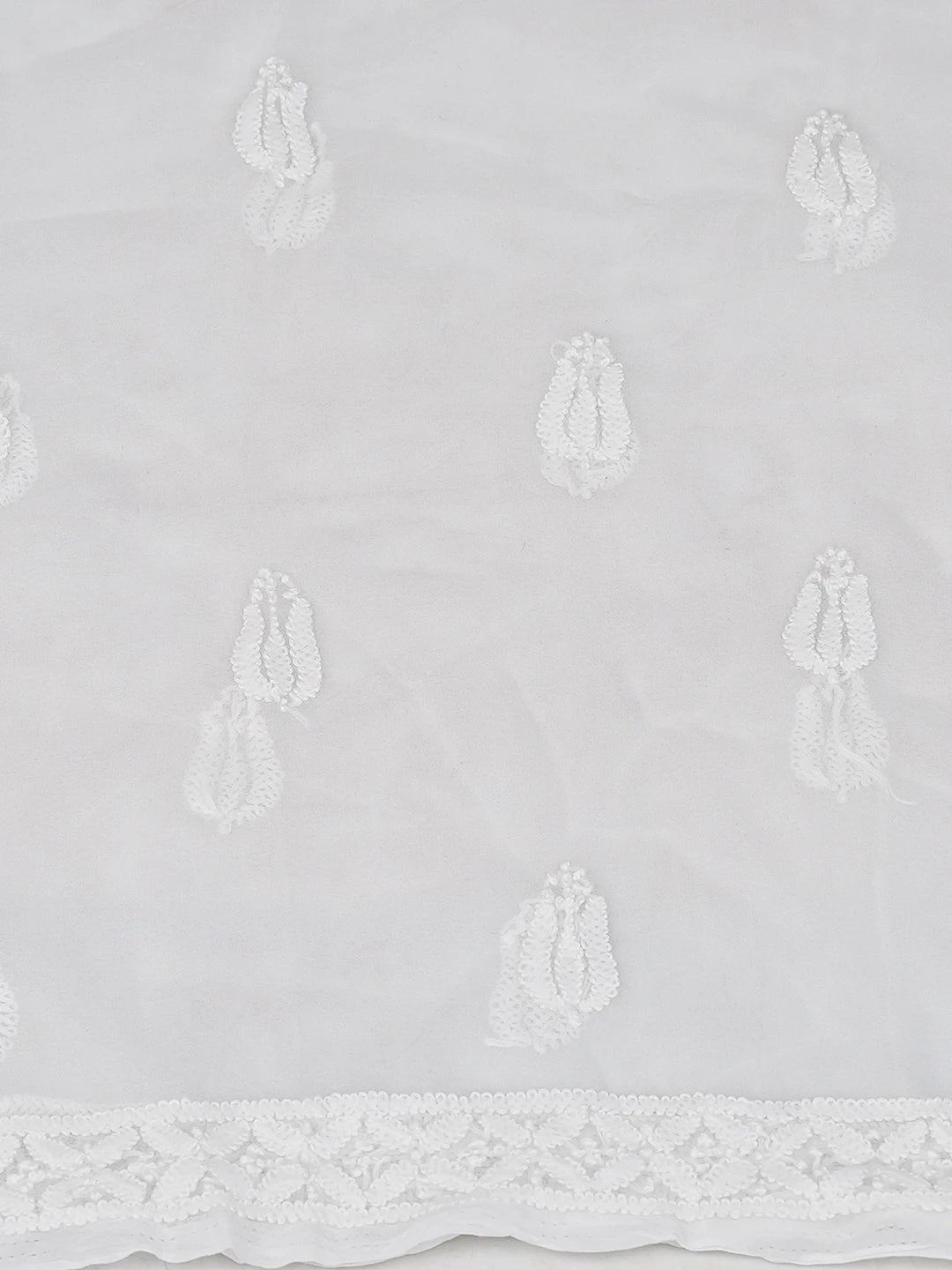 Ada Hand Embroidered White Georgette Lucknowi Chikankari Unstitched Suit Piece 01A793581