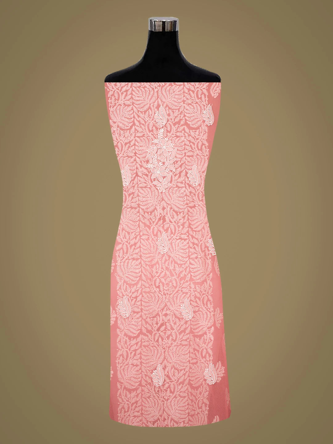 Ada Hand Embroidered Carrot Pink Georgette Lucknowi Chikankari Unstitched Suit Piece 01A793450