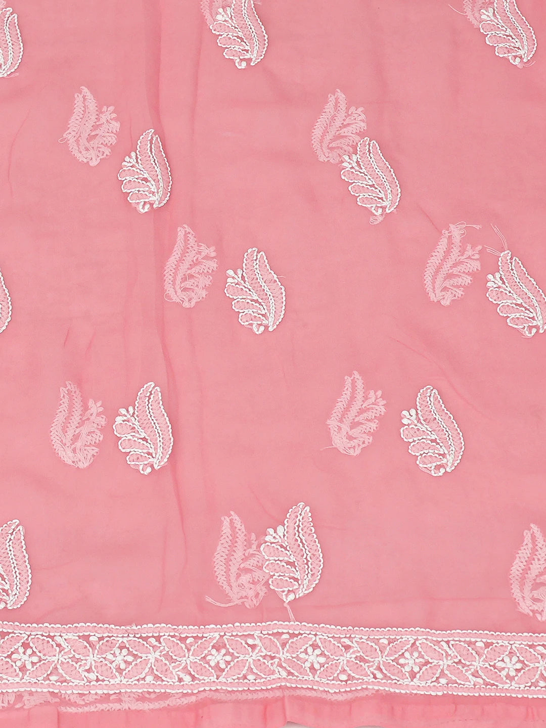 Ada Hand Embroidered Carrot Pink Georgette Lucknowi Chikankari Unstitched Suit Piece 01A793450