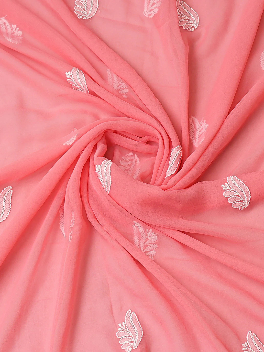 Ada Hand Embroidered Carrot Pink Georgette Lucknowi Chikankari Unstitched Suit Piece 01A793450