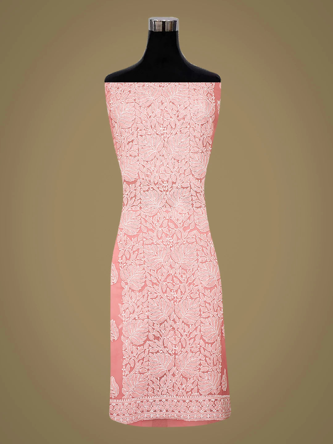 Ada Hand Embroidered Carrot Pink Georgette Lucknowi Chikankari Unstitched Suit Piece 01A793450