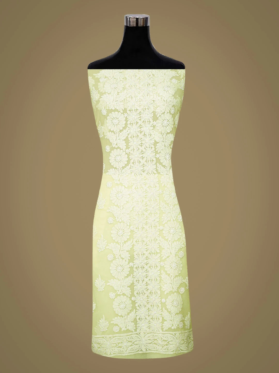 Ada Hand Embroidered Fluorescent Yellow Georgette Lucknowi Chikankari Unstitched Suit Piece 01A793427