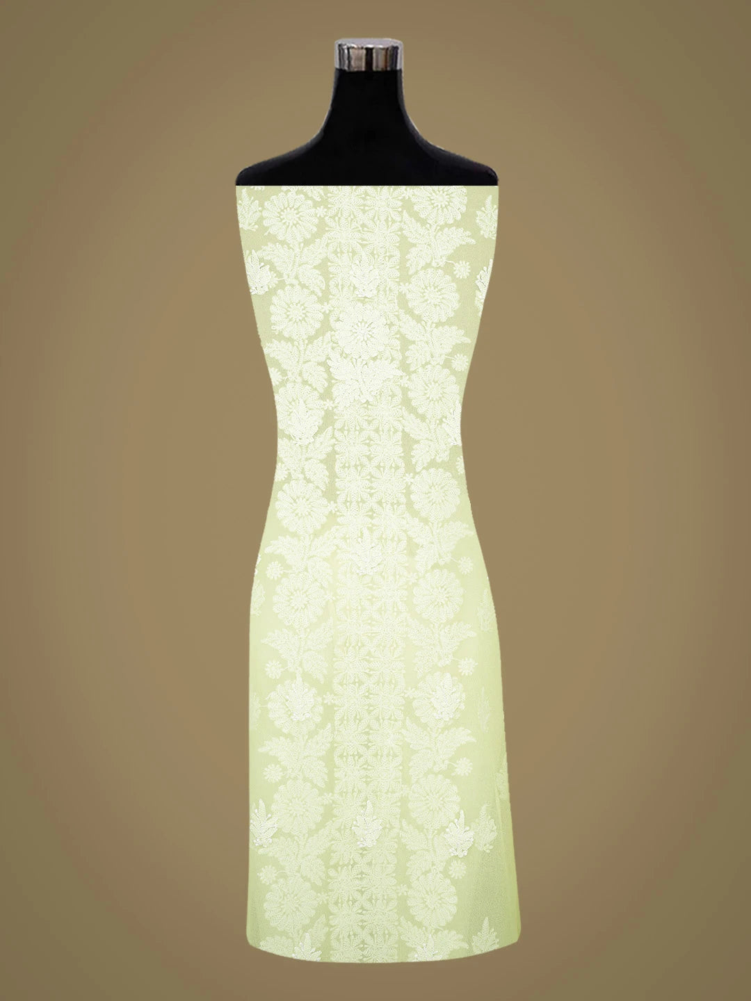 Ada Hand Embroidered Fluorescent Yellow Georgette Lucknowi Chikankari Unstitched Suit Piece 01A793427