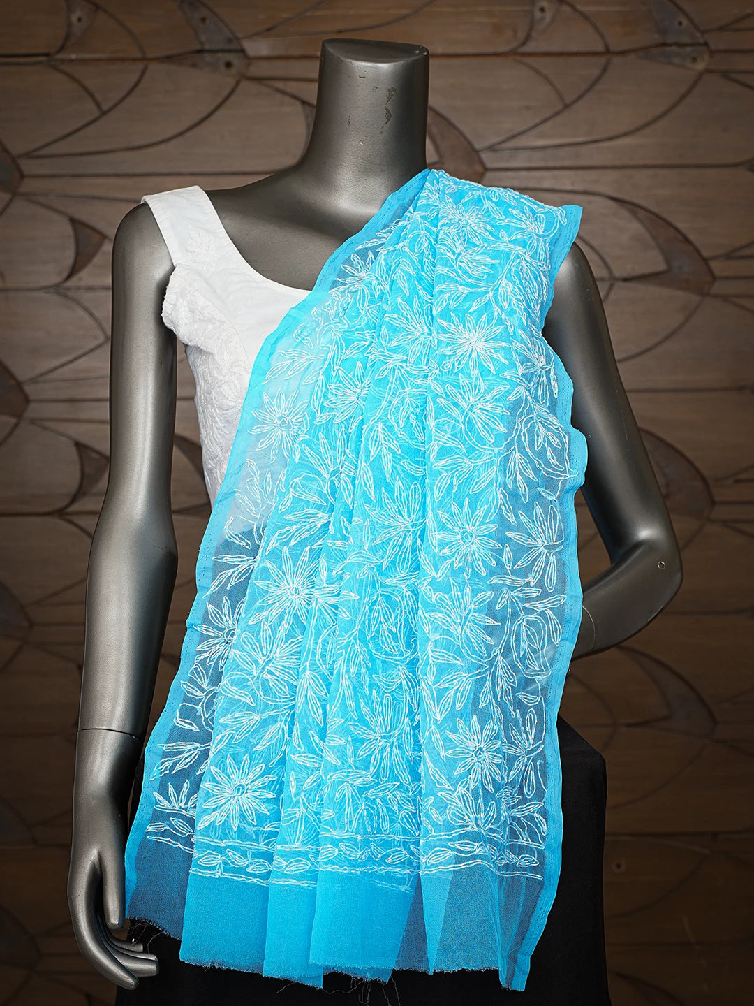 Ada Hand Embroidered Blue Faux Georgette Lucknowi Chikankari Dupatta 01A779397