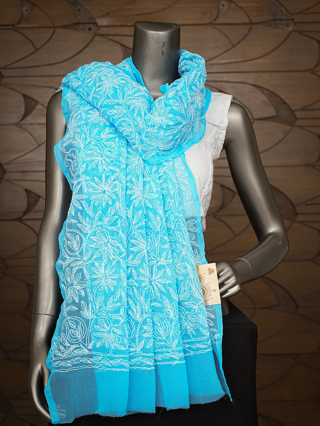 Ada Hand Embroidered Blue Faux Georgette Lucknowi Chikankari Dupatta 01A779397