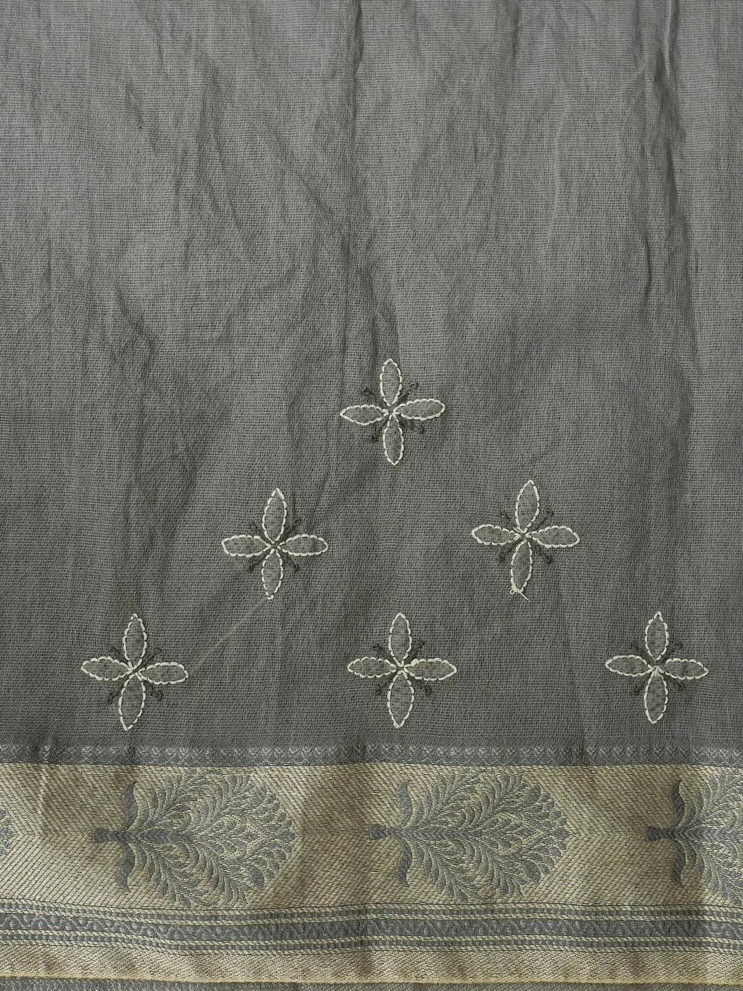 Ada Hand Embroidered Grey Kota Chanderi Lucknowi Chikankari Saree With Blouse 01A788450