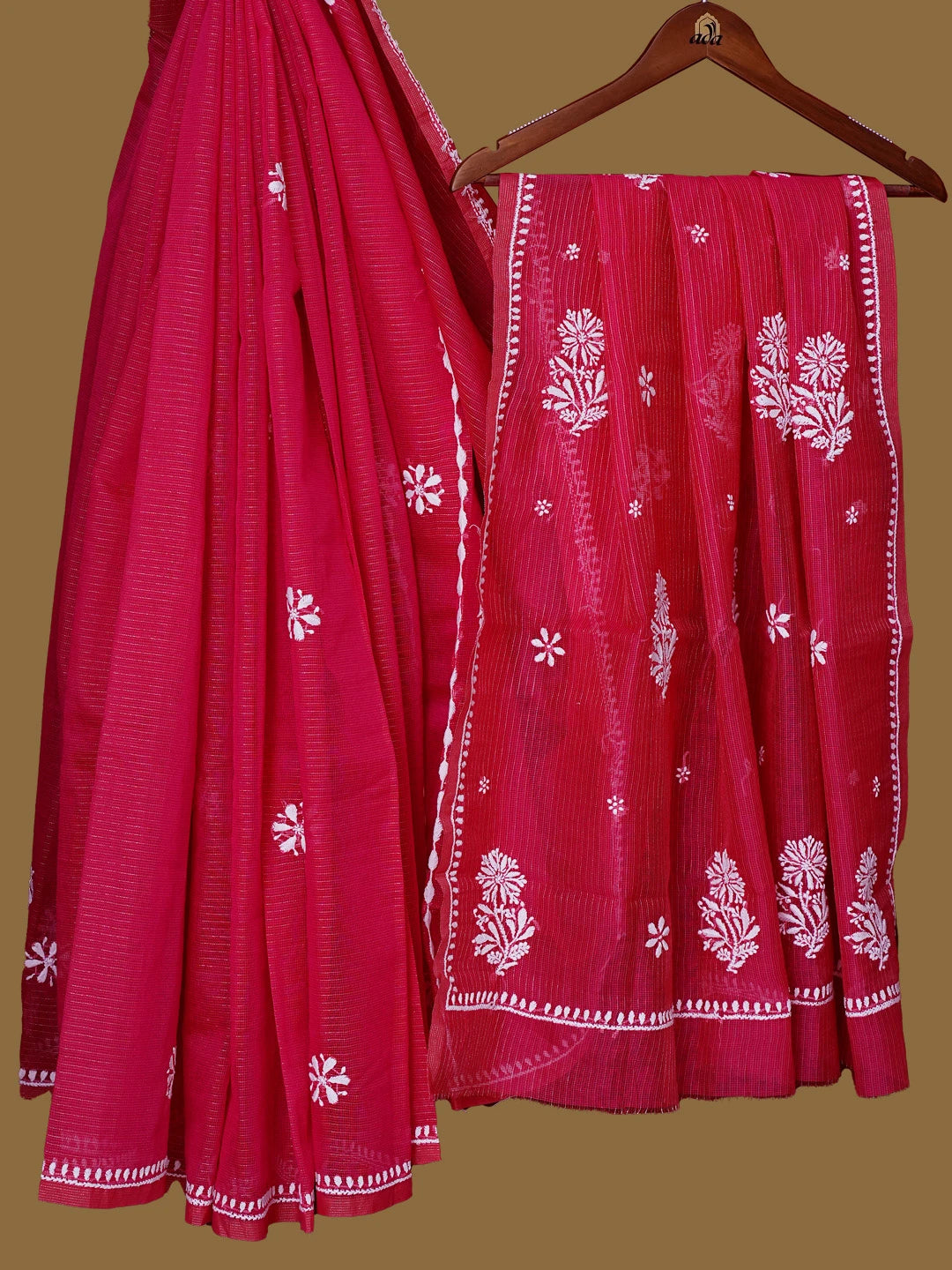 Ada Hand Embroidered Magenta Super Net Lucknowi Chikankari Saree With Blouse 01A777334