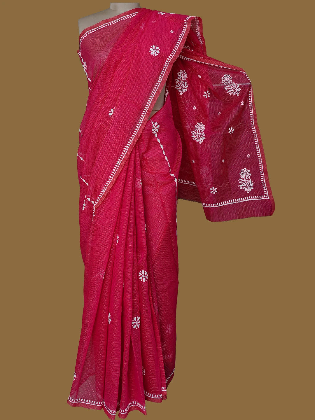 Ada Hand Embroidered Magenta Super Net Lucknowi Chikankari Saree With Blouse 01A777334