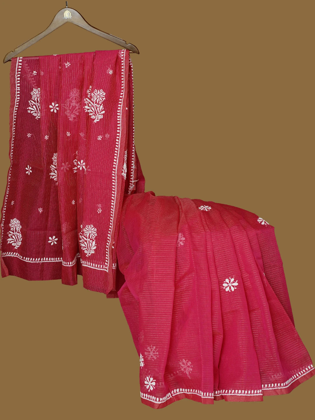 Ada Hand Embroidered Magenta Super Net Lucknowi Chikankari Saree With Blouse 01A777334