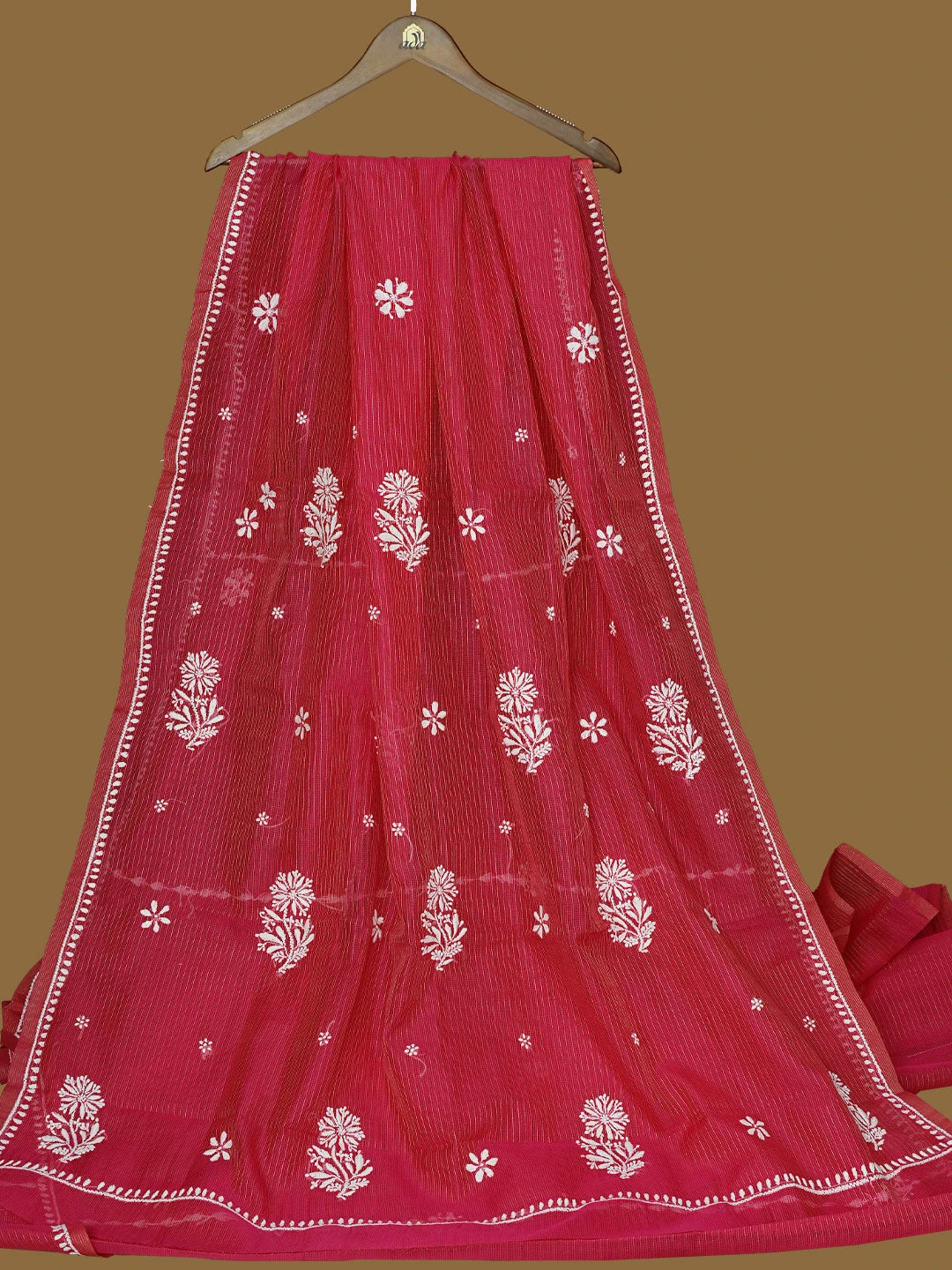 Ada Hand Embroidered Magenta Super Net Lucknowi Chikankari Saree With Blouse 01A777334