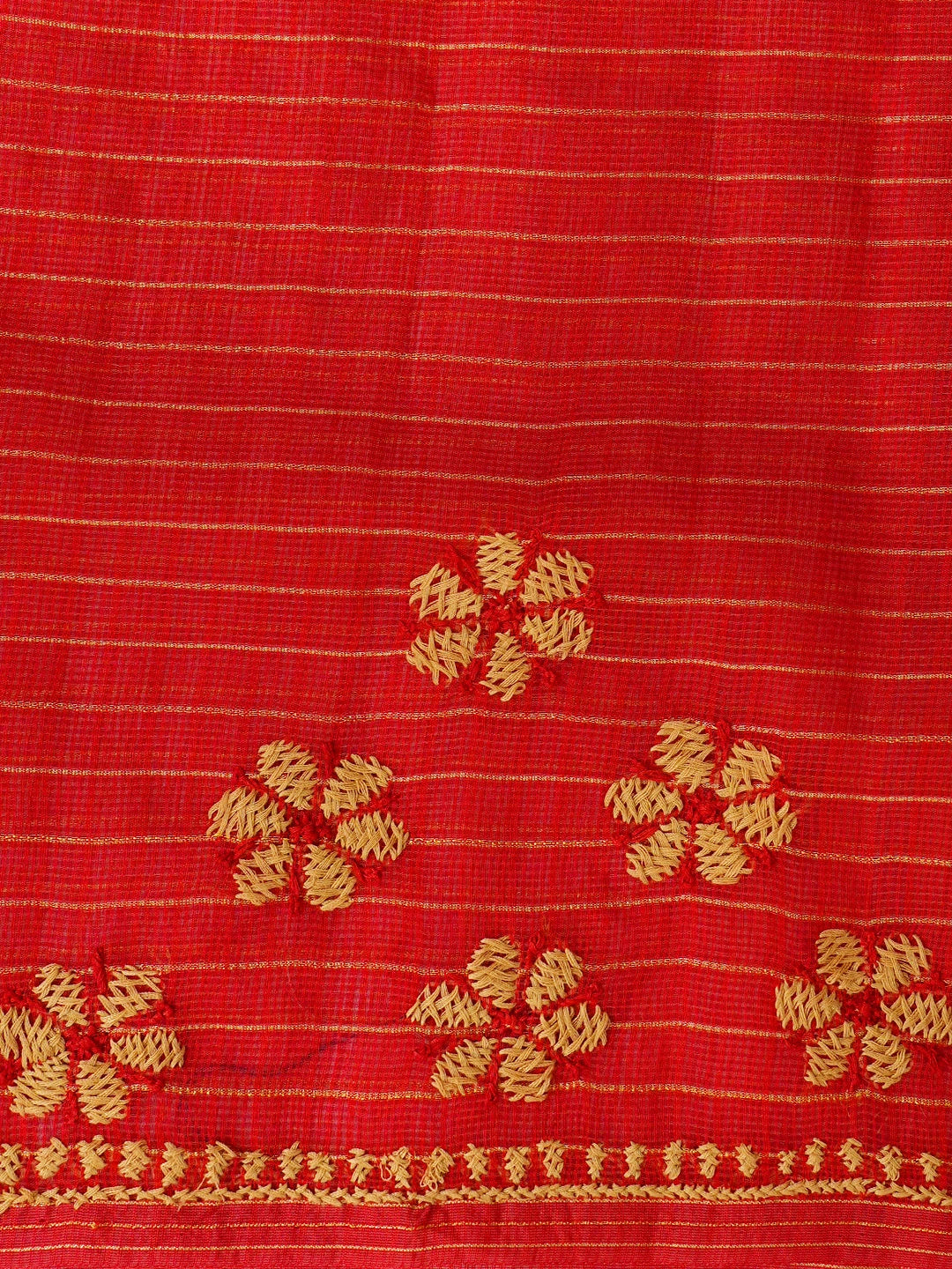 Ada Hand Embroidered Red Kota Chanderi Lucknowi Chikankari Saree With Blouse 01A788441