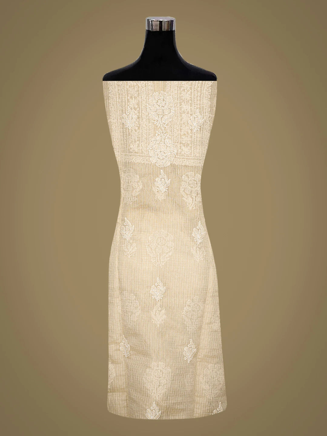 Ada Hand Embroidered Fawn Tissue Lucknowi Chikankari Semi-Stitched Kurta Dupatta Set 01A784684