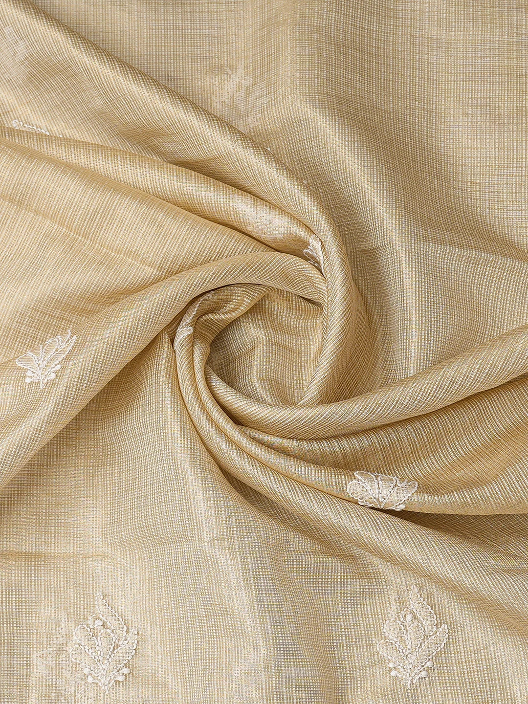 Ada Hand Embroidered Fawn Tissue Lucknowi Chikankari Semi-Stitched Kurta Dupatta Set 01A784684