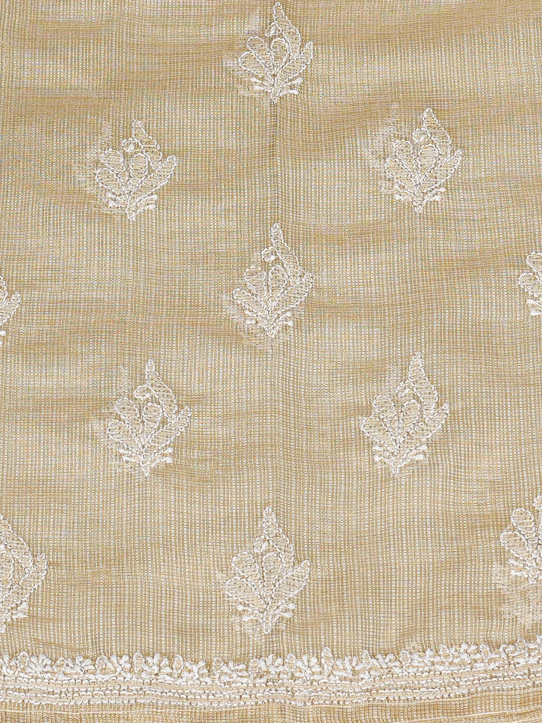Ada Hand Embroidered Fawn Tissue Lucknowi Chikankari Semi-Stitched Kurta Dupatta Set 01A784684