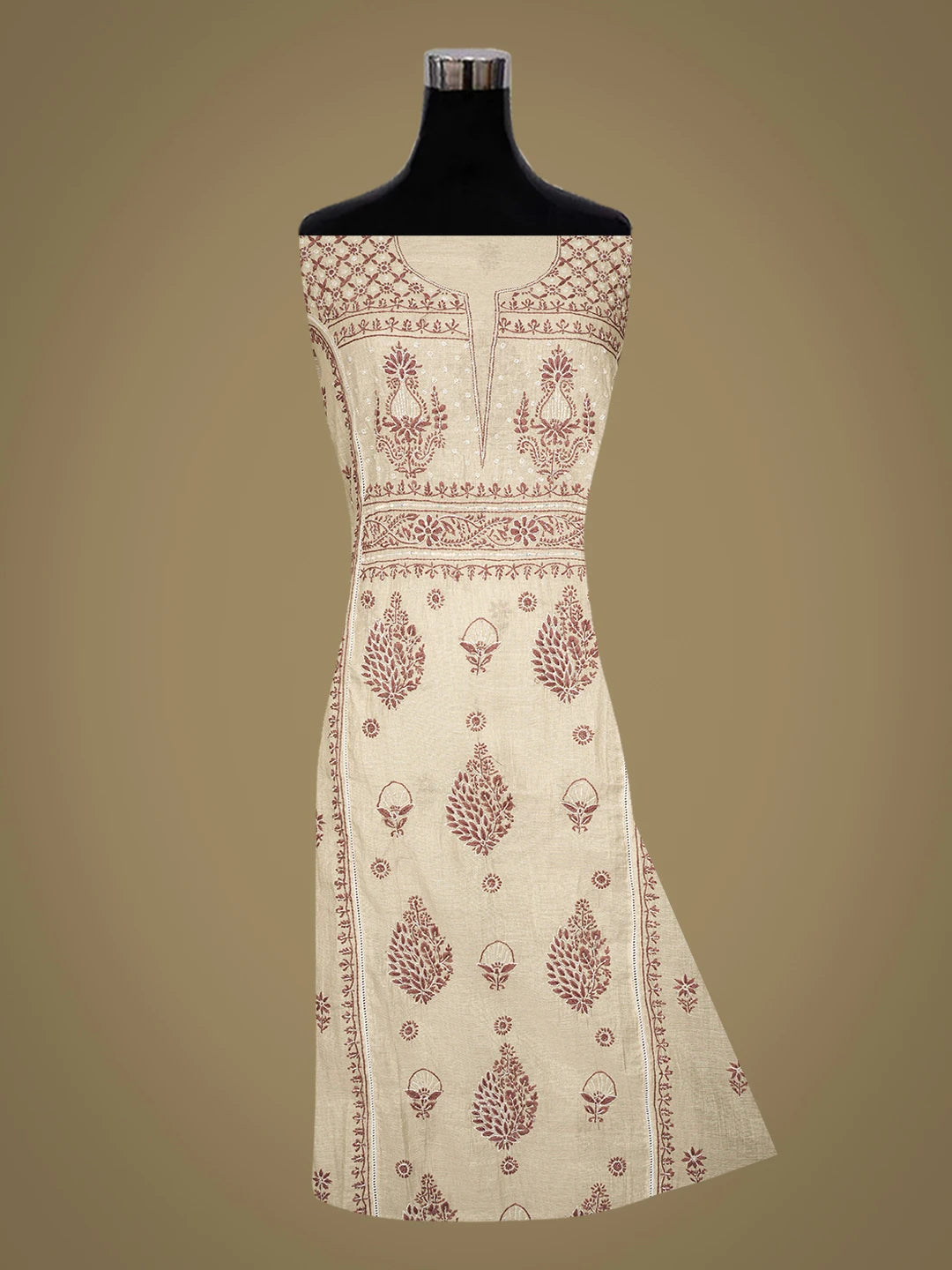 Ada Hand Embroidered Fawn Tissue Lucknowi Chikankari Semi-Stitched Kurta Dupatta Set With Cutdana Work 01A741931