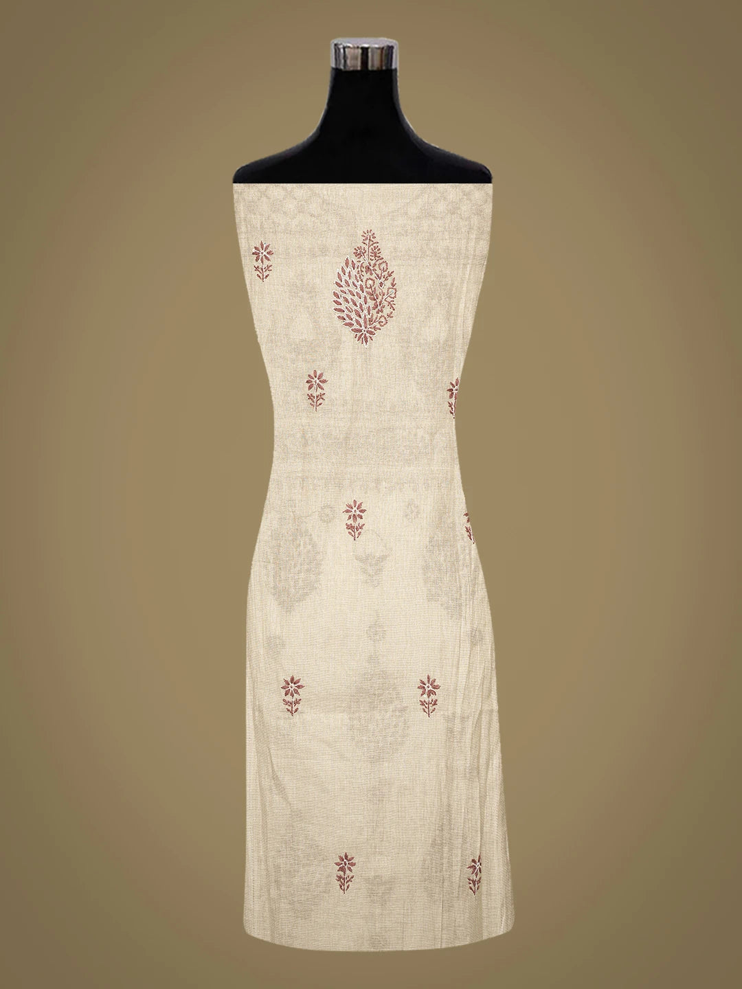 Ada Hand Embroidered Fawn Tissue Lucknowi Chikankari Semi-Stitched Kurta Dupatta Set With Cutdana Work 01A741931