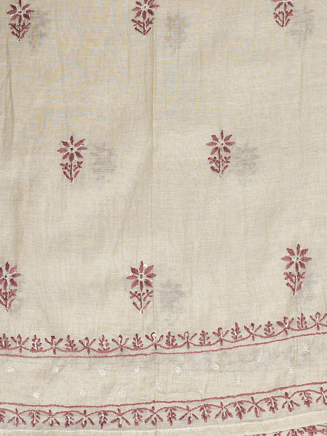 Ada Hand Embroidered Fawn Tissue Lucknowi Chikankari Semi-Stitched Kurta Dupatta Set With Cutdana Work 01A741931