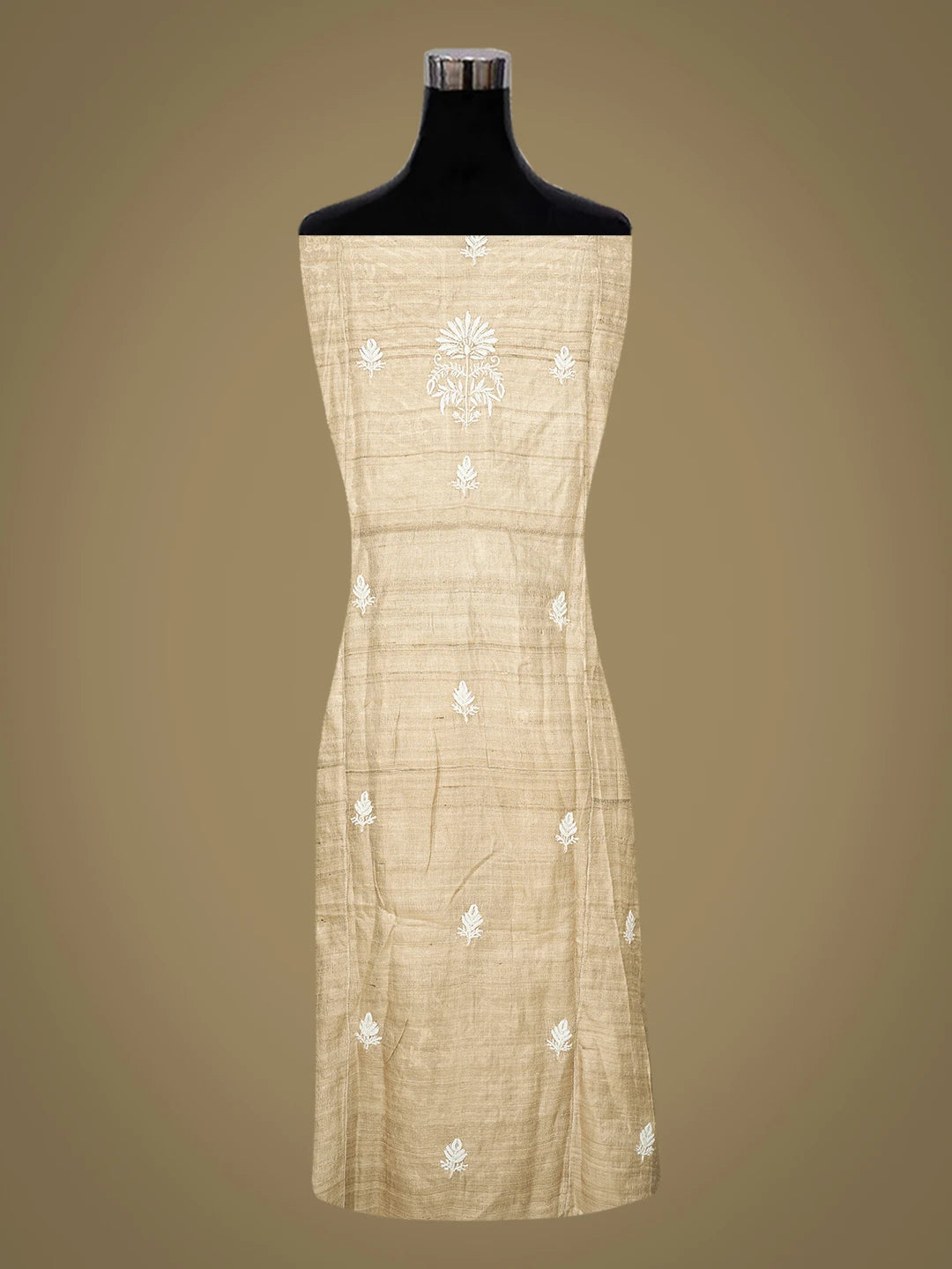 Ada Hand Embroidered Fawn Ghicha Silk Lucknowi Chikankari Semi-Stitched Kurta Dupatta Set With Cutdana Work 01A789370