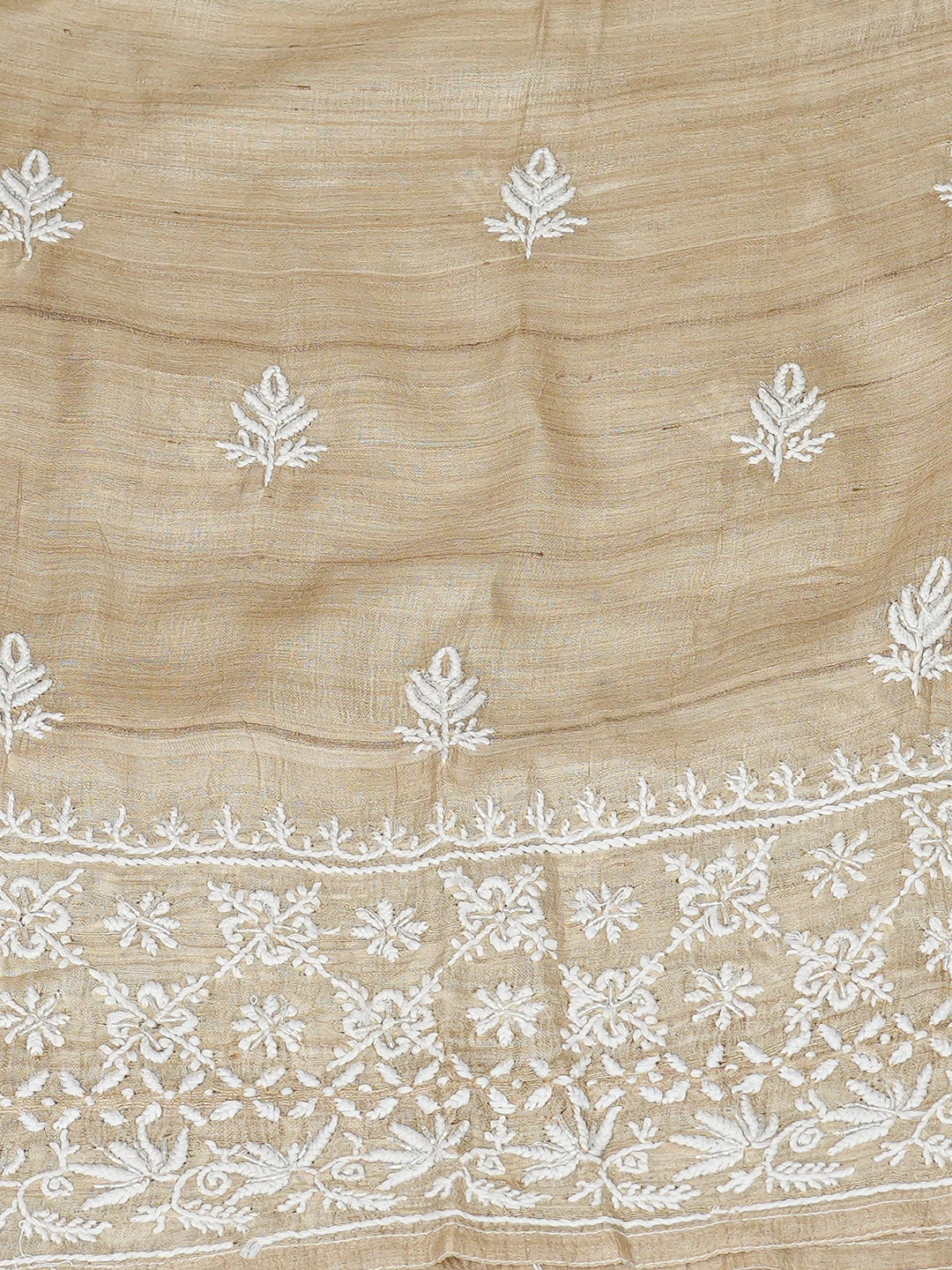 Ada Hand Embroidered Fawn Ghicha Silk Lucknowi Chikankari Semi-Stitched Kurta Dupatta Set With Cutdana Work 01A789370