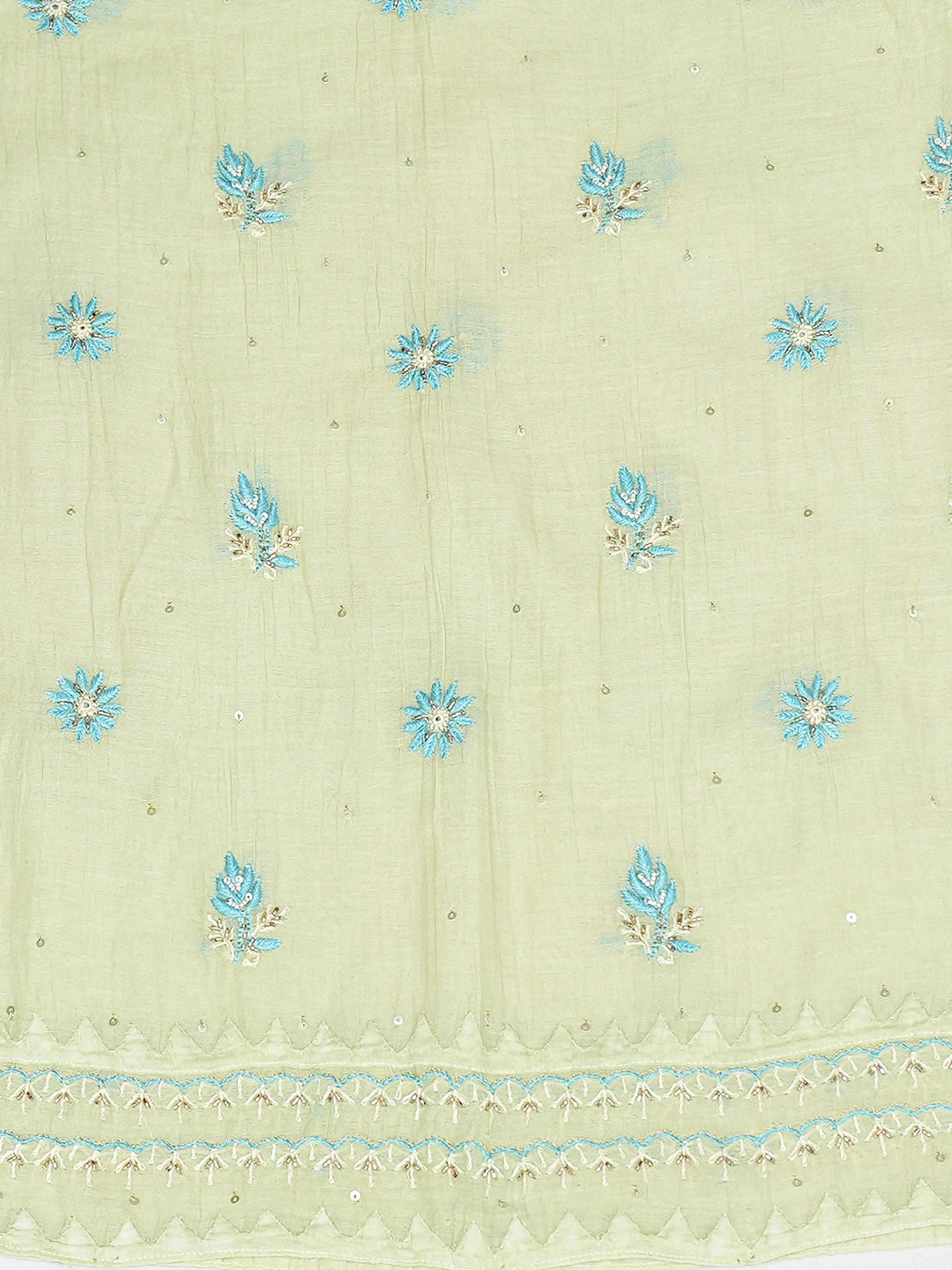 Ada Hand Embroidered Light Green Chanderi Lucknowi Chikankari Semi-Stitched Kurta Dupatta Set With Cutdana Work 01A665676