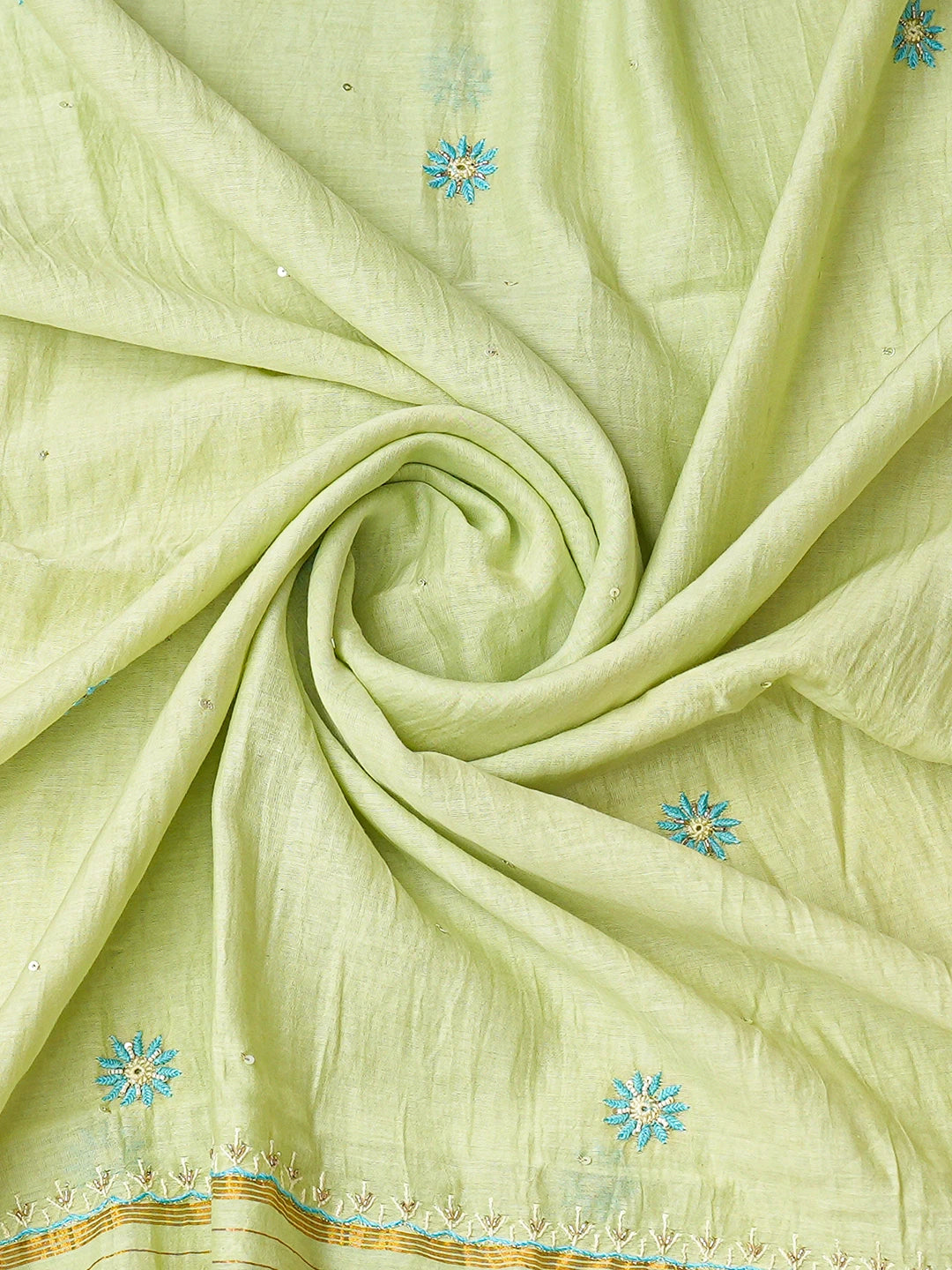 Ada Hand Embroidered Light Green Chanderi Lucknowi Chikankari Semi-Stitched Kurta Dupatta Set With Cutdana Work 01A665676