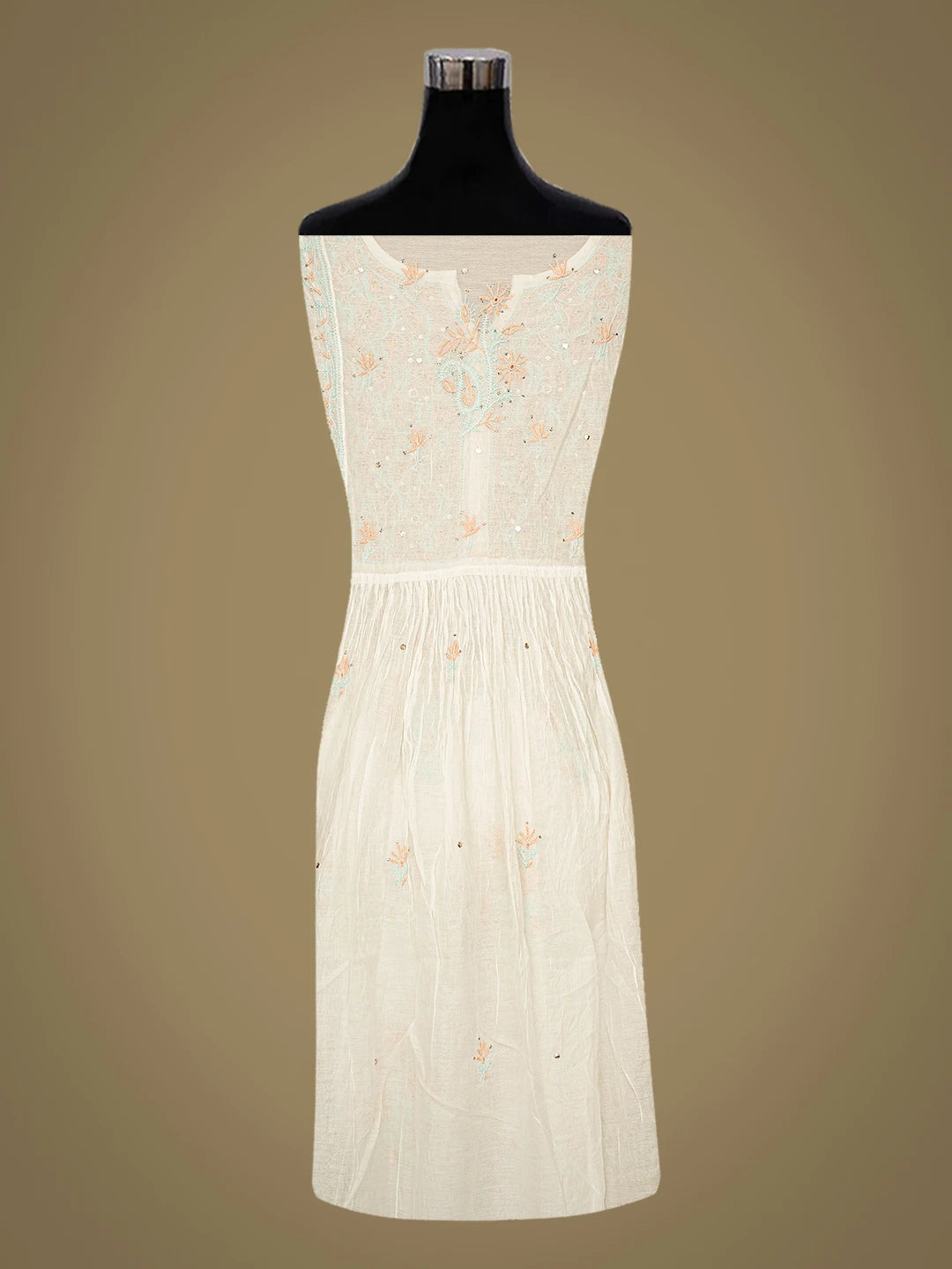 Ada Hand Embroidered White Chanderi Lucknowi Chikankari Semi-Stitched Kurta Dupatta Set With Mukaish Work 01A793534