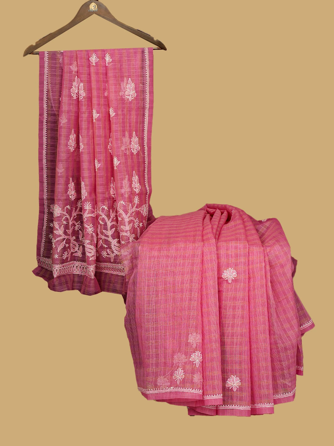 Ada Hand Embroidered Pink Super Net Lucknowi Chikankari Saree With Blouse 01A777325
