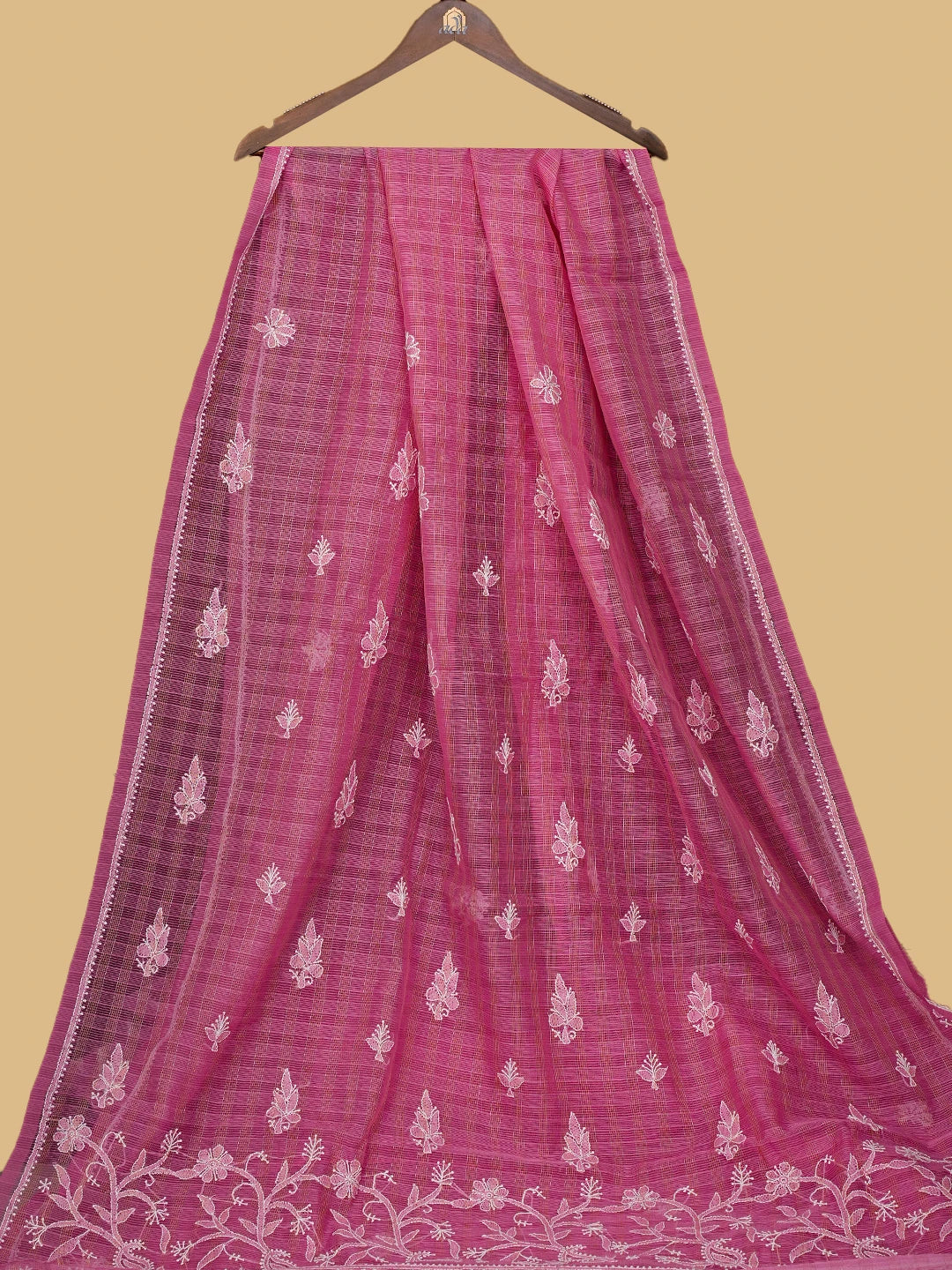 Ada Hand Embroidered Pink Super Net Lucknowi Chikankari Saree With Blouse 01A777325