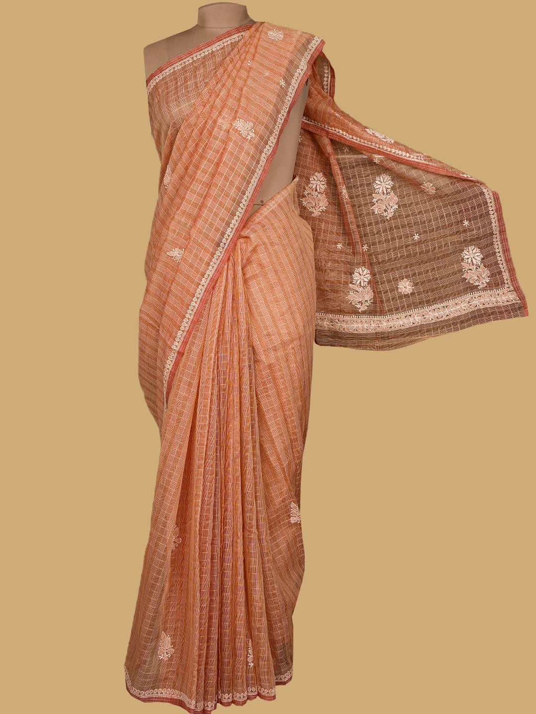 Ada Hand Embroidered Orange Super Net Lucknowi Chikankari Saree With Blouse 01A777322